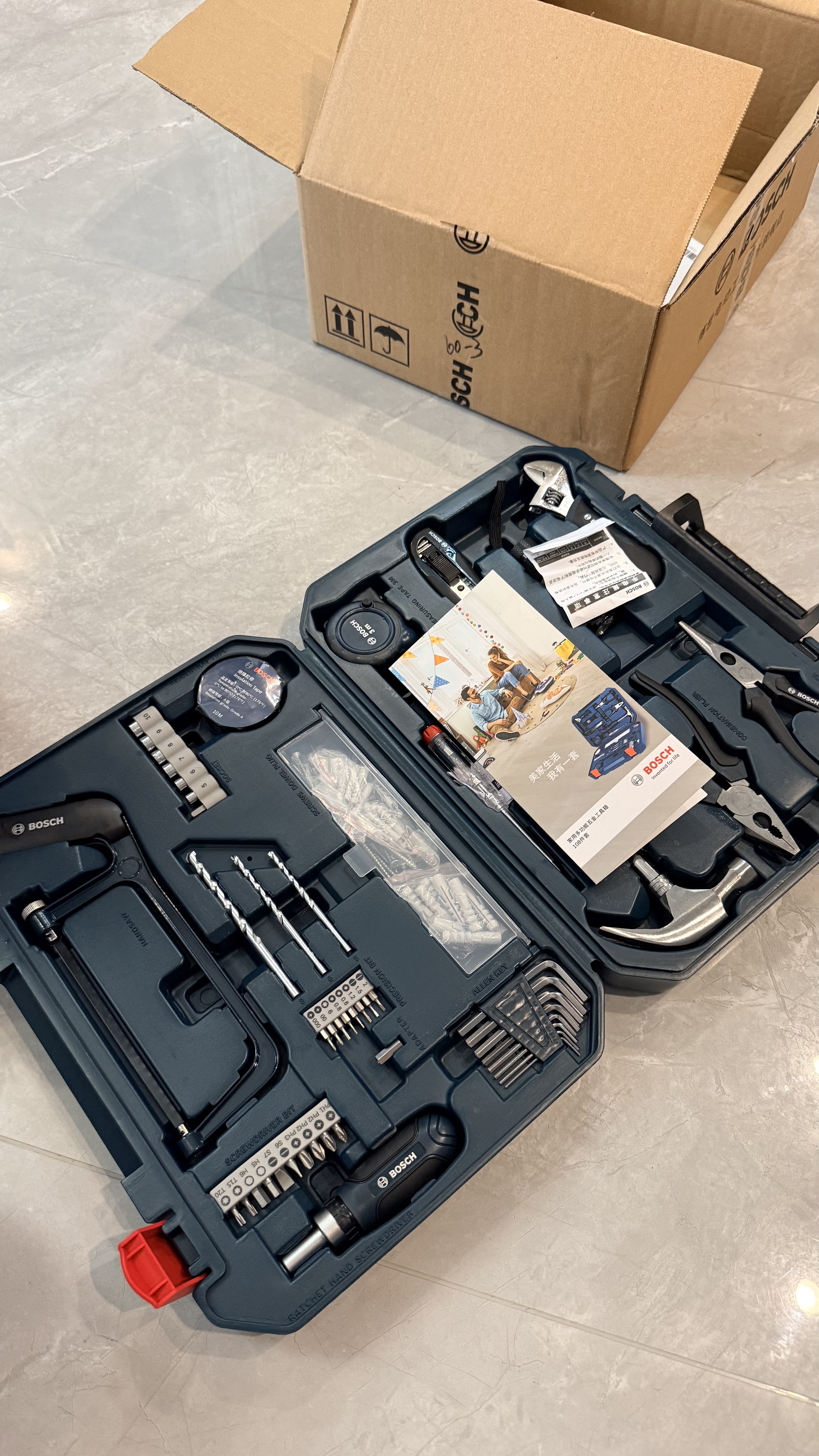 博世（BOSCH）家用多功能手动工具套装五金工具箱108件套 塑盒精装 实拍图