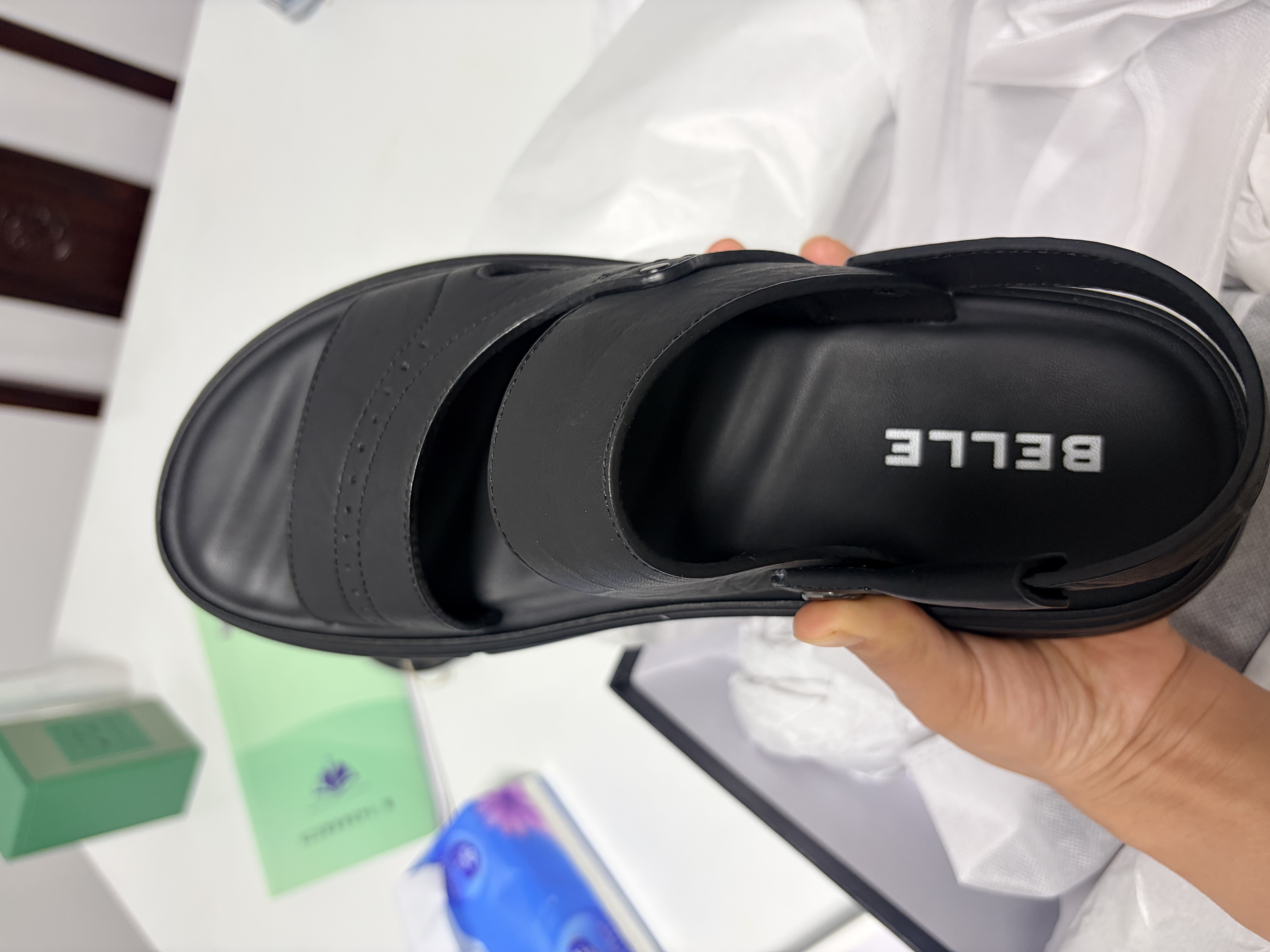百丽男鞋两穿凉拖鞋夏商场款牛皮休闲沙滩凉鞋8GF01 黑色-哑光 43 实拍图
