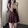 南木熊泳衣女2026新款两件套绝美连体荷叶边保守微胖遮肉显瘦泡温泉泳装 咖色荷叶边两件套泳衣 均码 【80-120斤】 实拍图