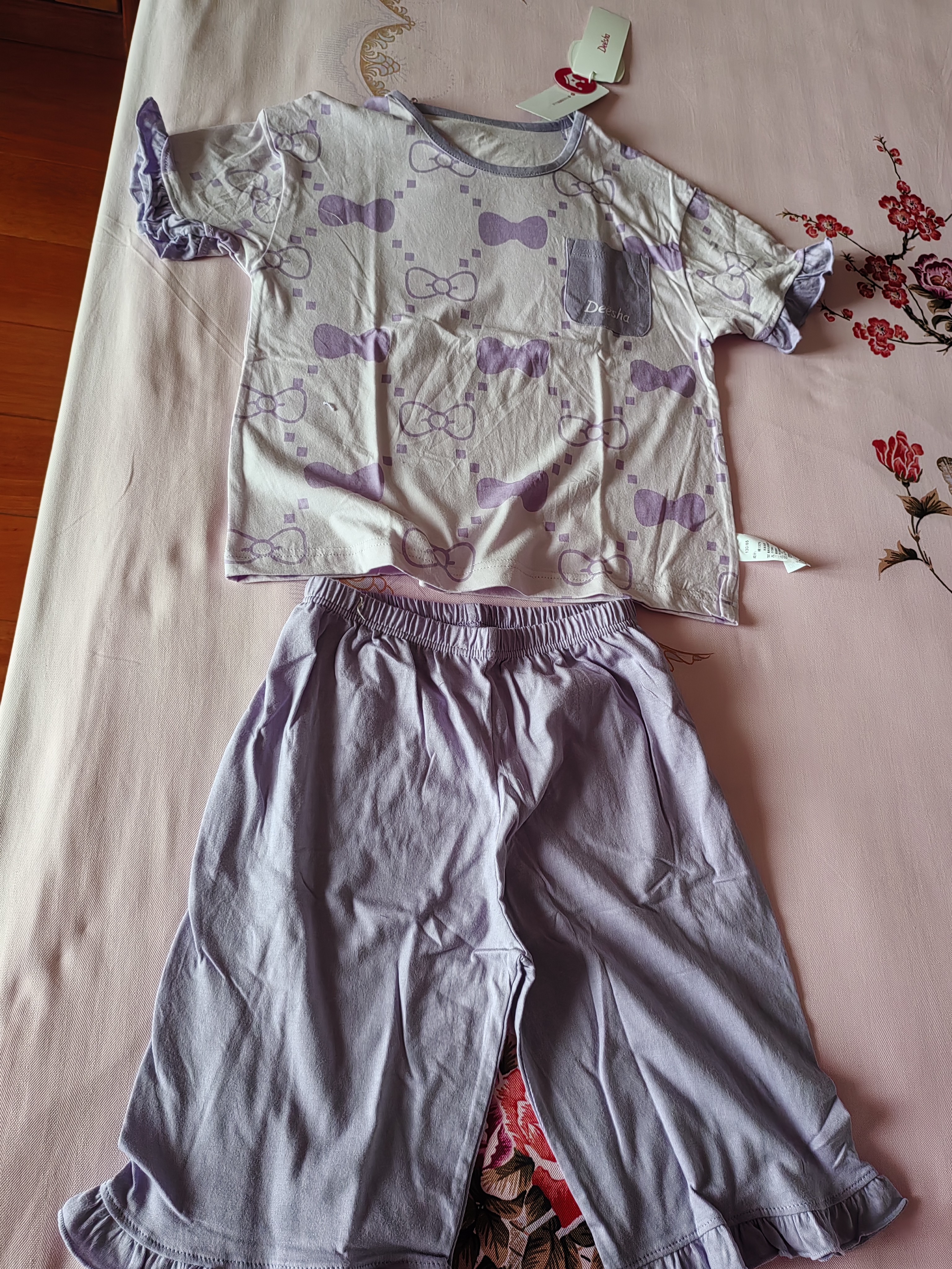 笛莎（DEESHA）【7A抑菌棉】女童春夏短袖五分裤家居服套装宝宝两件套睡衣 实拍图