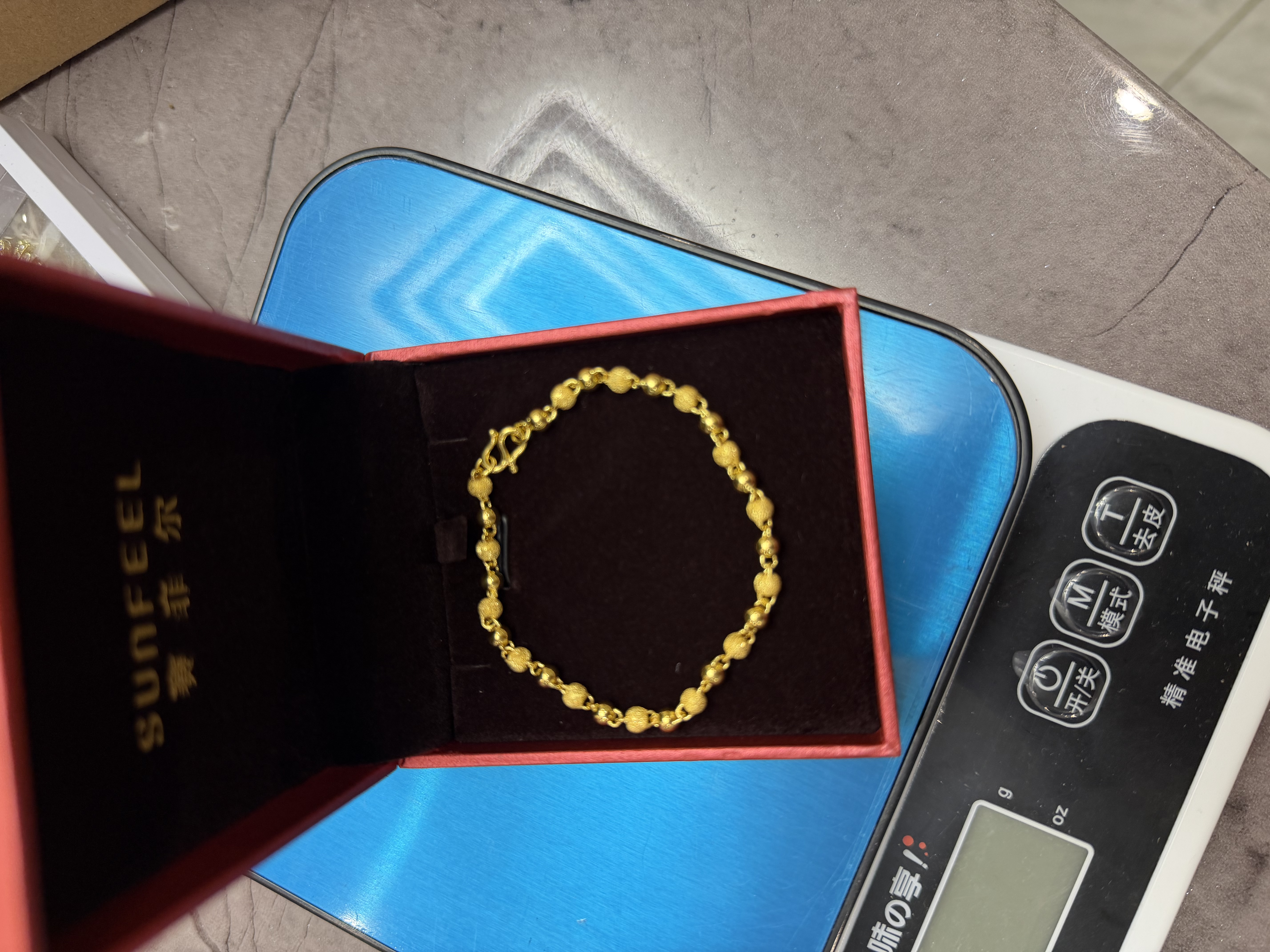赛菲尔黄金手链女足金一光一砂转运珠磨砂光面圆珠手链礼物 约6.20克 约17cm 实拍图
