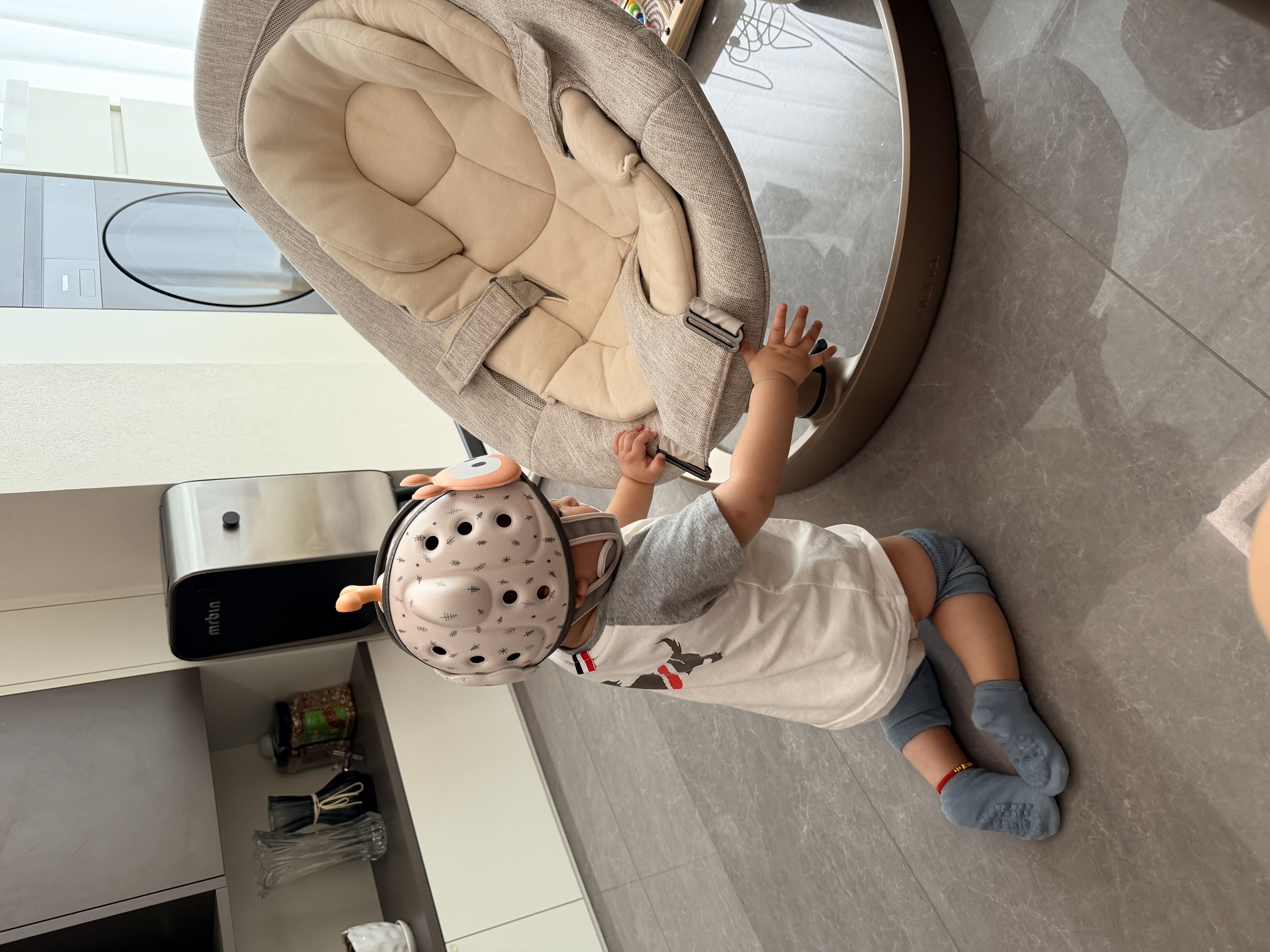 贝瑞加（Babyprints）婴儿护膝地板袜子套装夏季学爬护具儿童学步防摔防滑 2副 蓝灰S 实拍图
