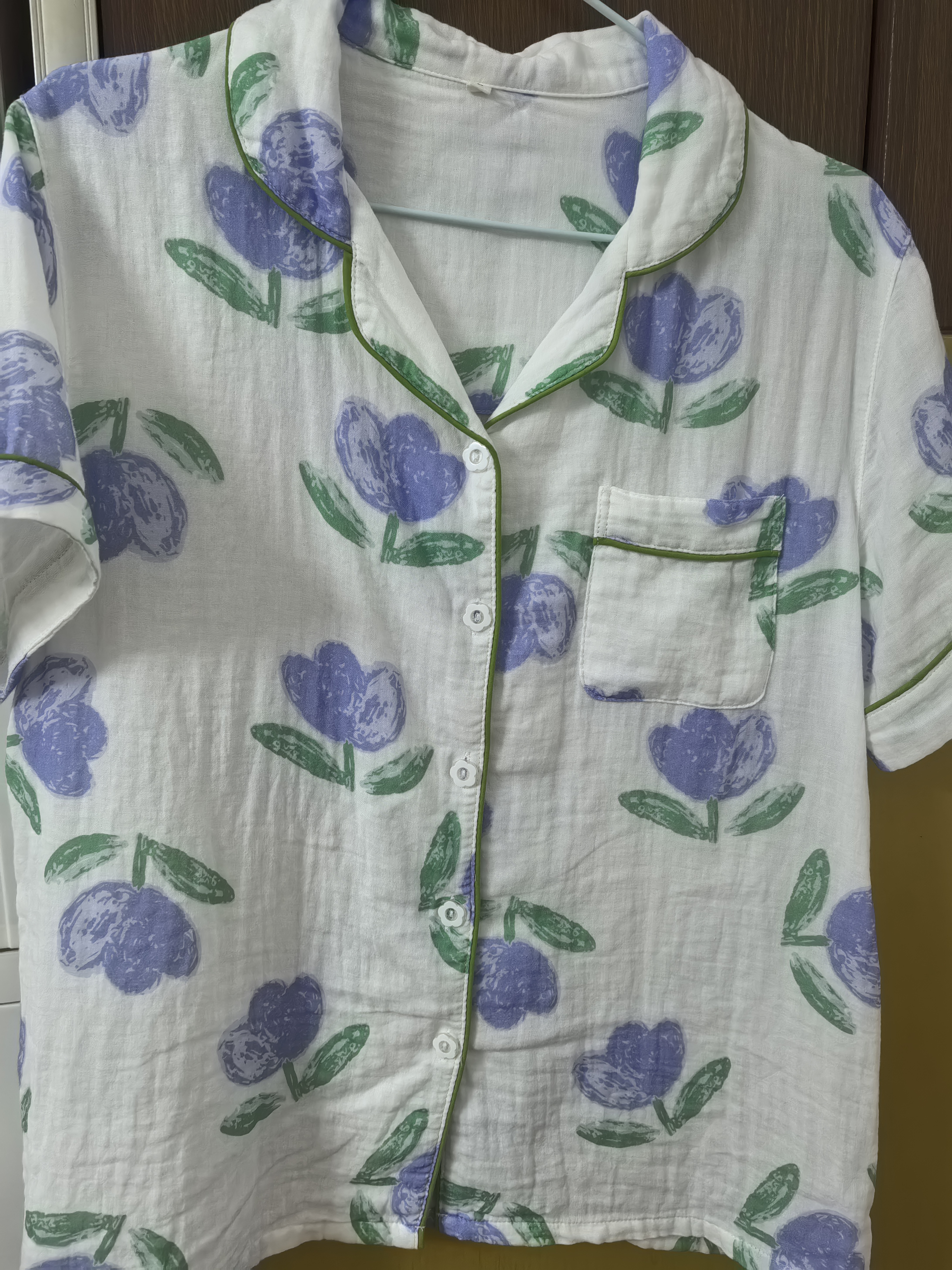 古今（GUJIN）夏季上新100%纯棉睡衣女棉纱家居服可外穿睡裤清新大码套装L 实拍图