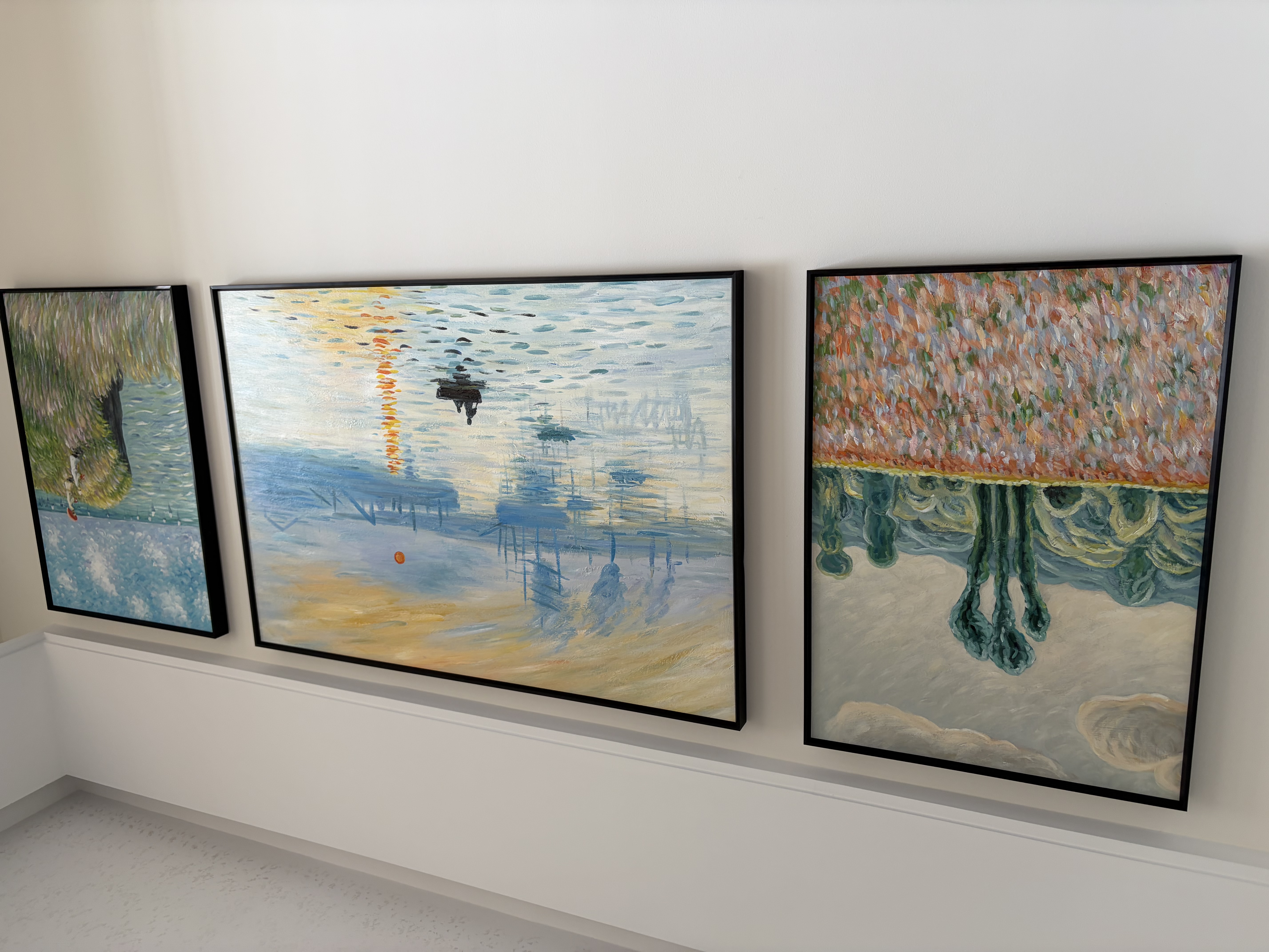 墨派（Mopai）客厅装饰画手绘油画沙发背景墙挂画抽象肌理感高级感三联壁画 莫奈系列 中套(左右50x70+中100x70)手绘 实拍图