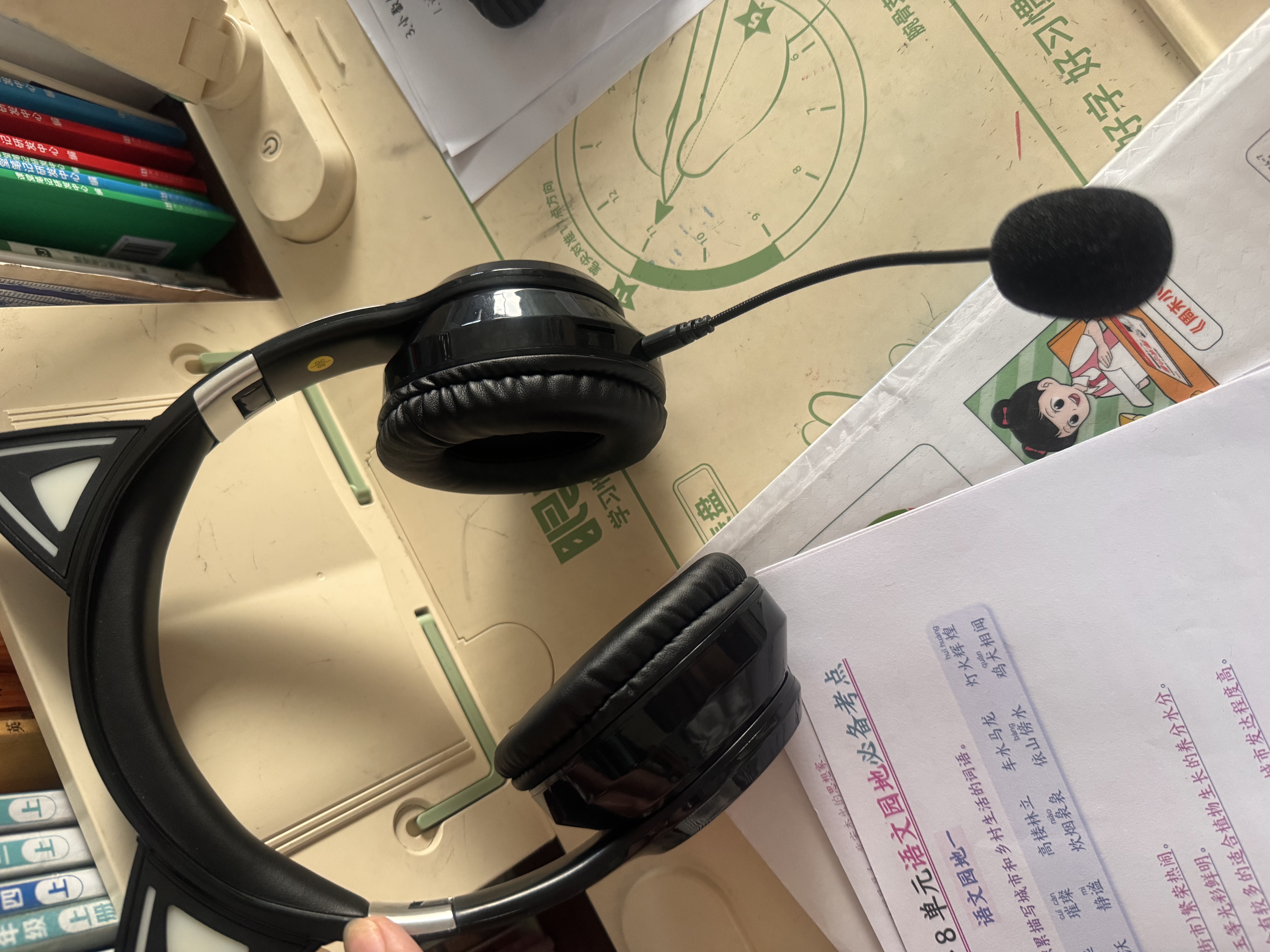 萌可儿无线蓝牙耳机儿童耳麦头戴式耳返背书神器学生专用学习背诵跟读男女生手机平板网课送孩子生日礼物 黑色（蓝牙+耳返+插卡功能） 高保真耳返+高音质 实拍图