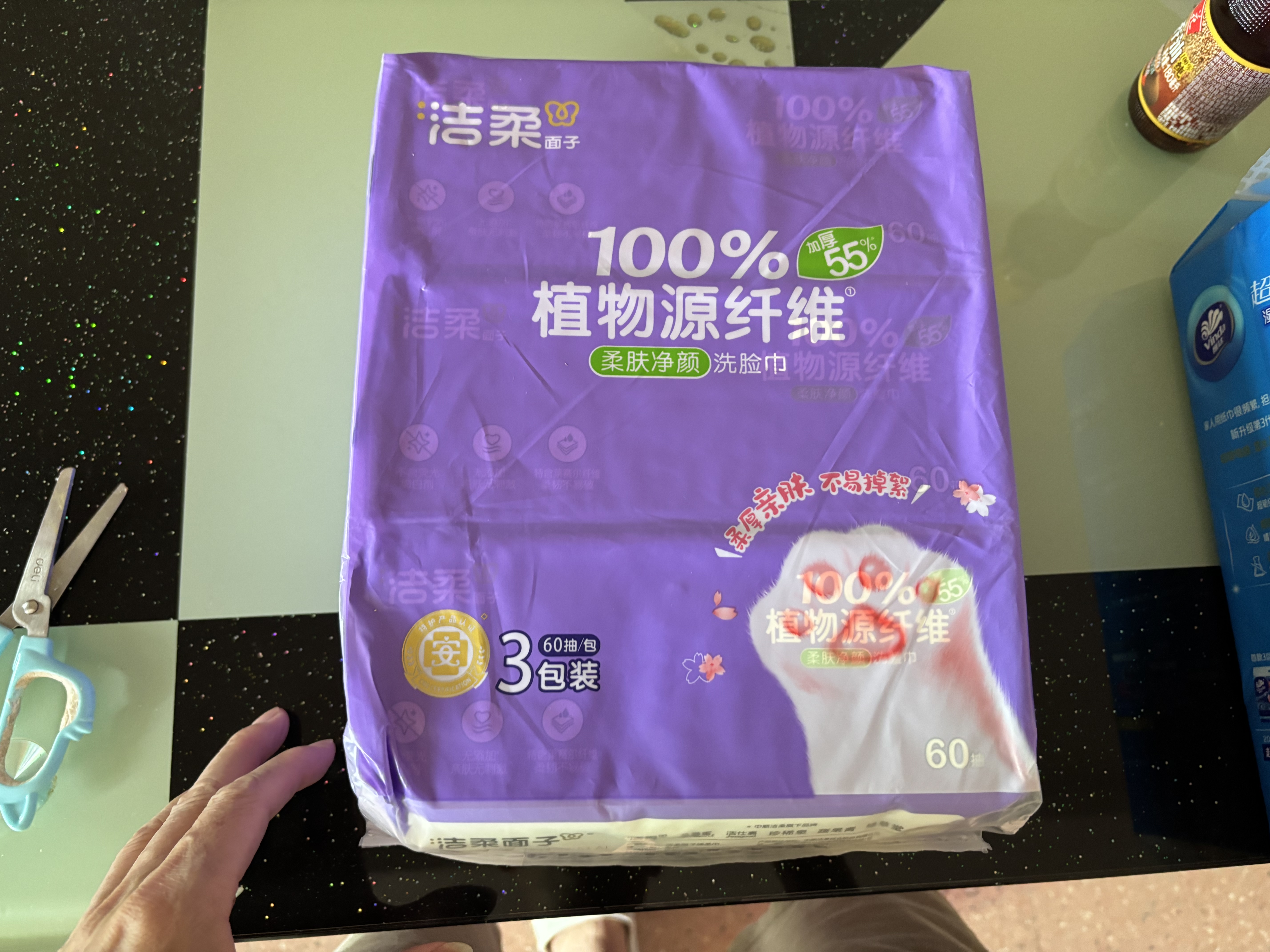 洁柔洗脸巾60抽*3包柔肤净颜母婴可用 大规格加大加厚干湿两用擦脸巾 实拍图
