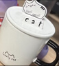品喻（PINYU）马克杯陶瓷带盖勺茶杯家用咖啡杯高颜值水杯男女情侣杯子猫咪白色 实拍图
