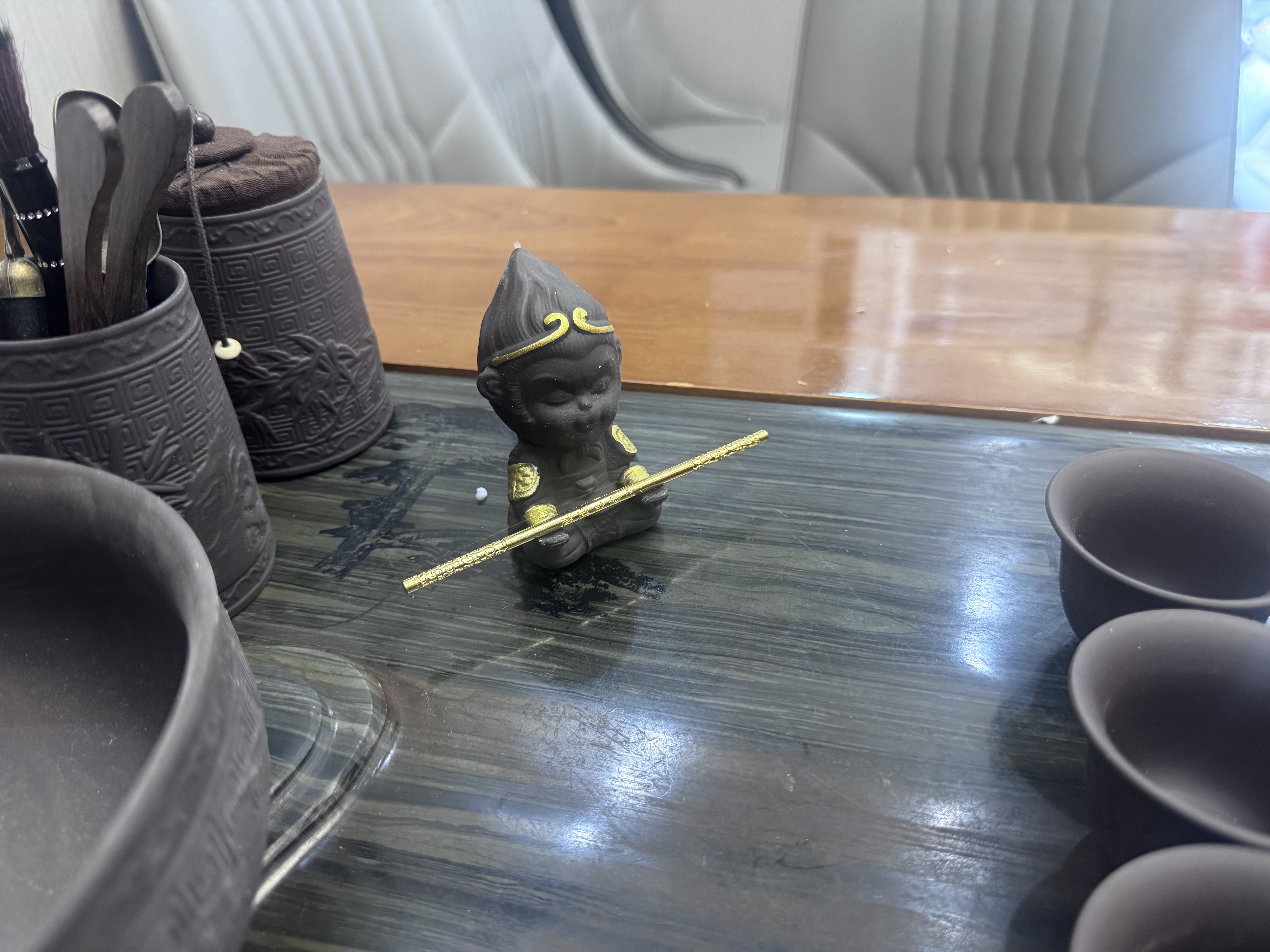 瓷牌茗茶具紫砂自动茶具套装旋转出水懒人功夫茶具家用办公泡茶器悟空茶宠 紫砂《文竹》自动茶具+茶道+茶叶罐+茶洗小悟空 实拍图