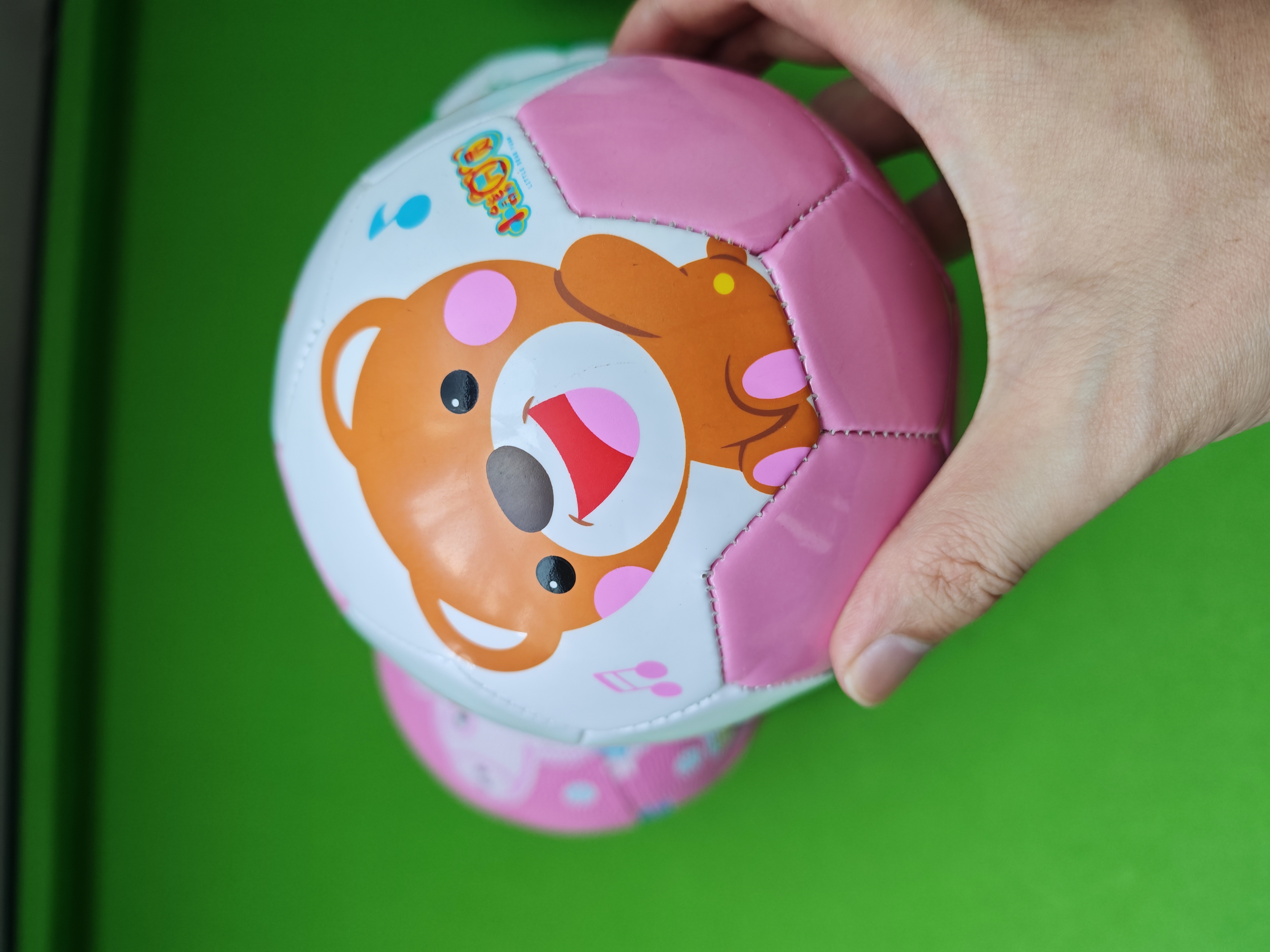 哈哈球儿童玩具球足球2号1-3岁婴儿宝宝幼儿感统拍拍小皮球小熊粉 实拍图