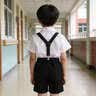 GOKU男童礼服套装幼儿园演出服背带裤夏季小主持人儿童西装毕业服花童 黑色裤子+衬衫+背带+领结 140 建议体重47-55斤 实拍图