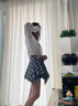 :CHOCOOLATEit美式格子拼接牛仔短裤女夏不规则设计感裙裤子 蓝色  XL 实拍图