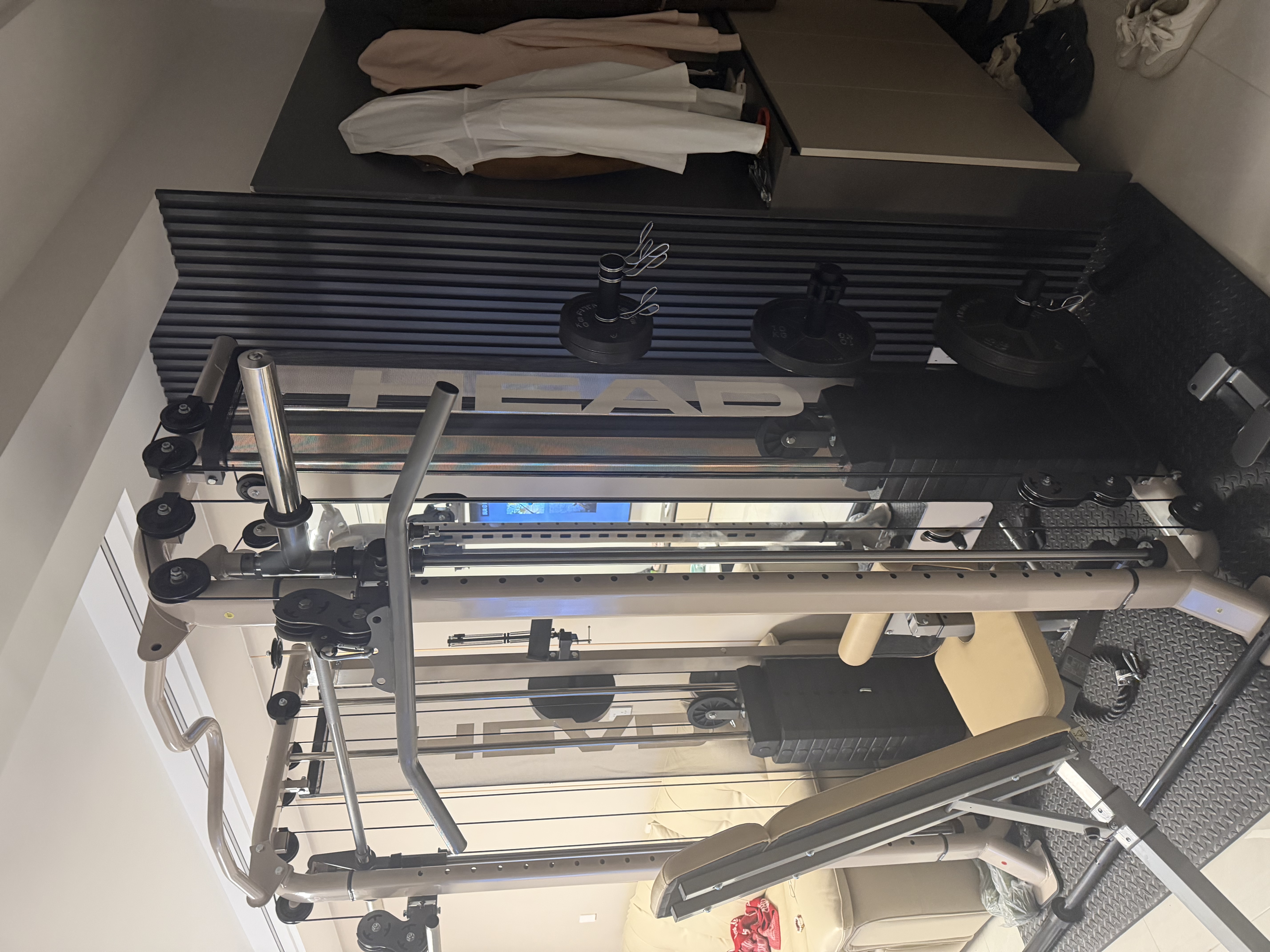 海德（HEAD）龙门架家用力量站健身器材飞鸟多功能一体机史密斯机综合训练器 全身镜时尚奶咖+65KG杠铃片+奥杆 实拍图