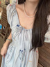 谜秀【安心品质】法式植物刺绣连衣裙女2026夏莱赛尔裙子系带短袖长裙 蓝色 L 实拍图