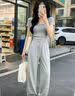 红蜻蜓旅游必备冰丝阔腿裤女夏薄款2026新款休闲裤子直筒抽绳速干裤长裤 浅灰色 长裤 L 【110-120斤】 实拍图
