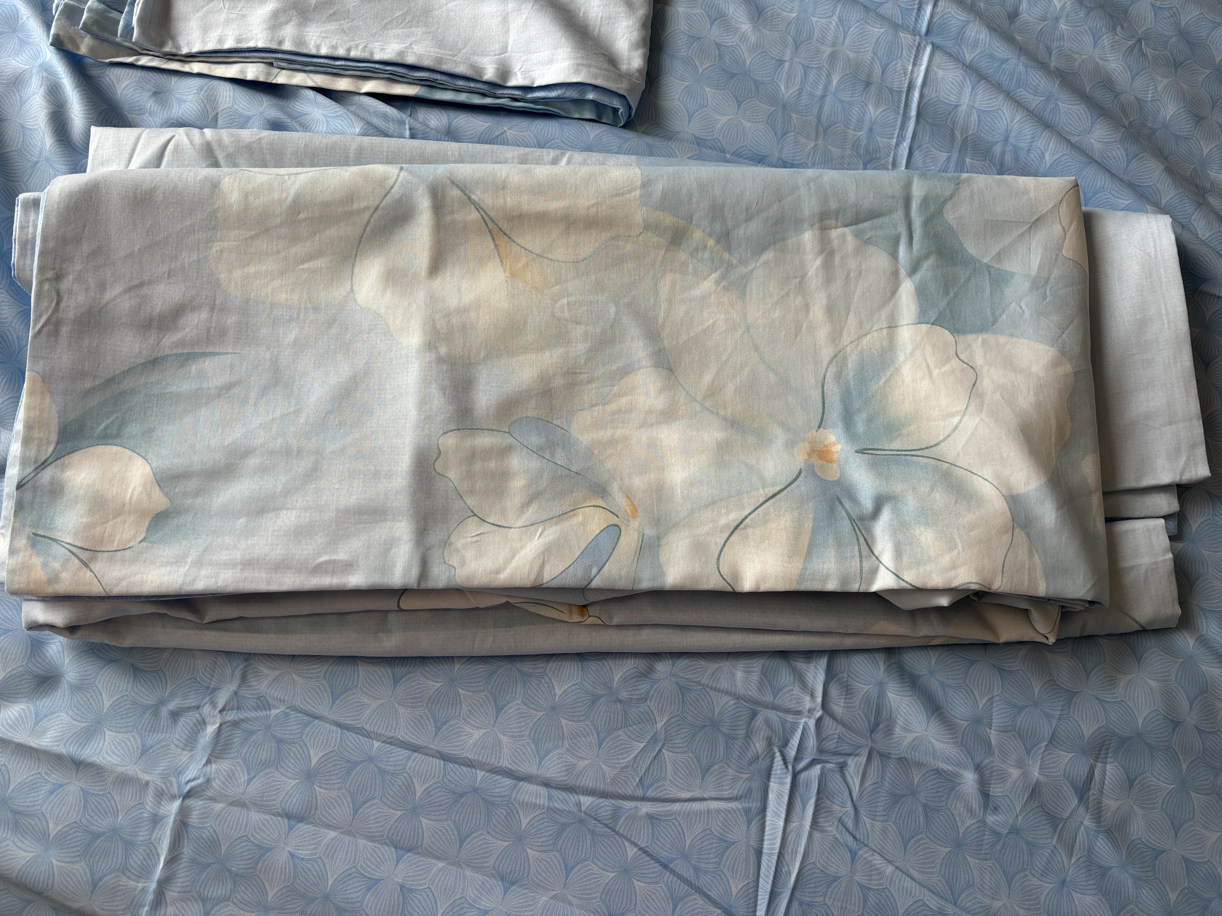 博洋家纺床上用品四件套纯棉被套床单100%棉套件全棉被罩1.8米床清和月蓝 实拍图