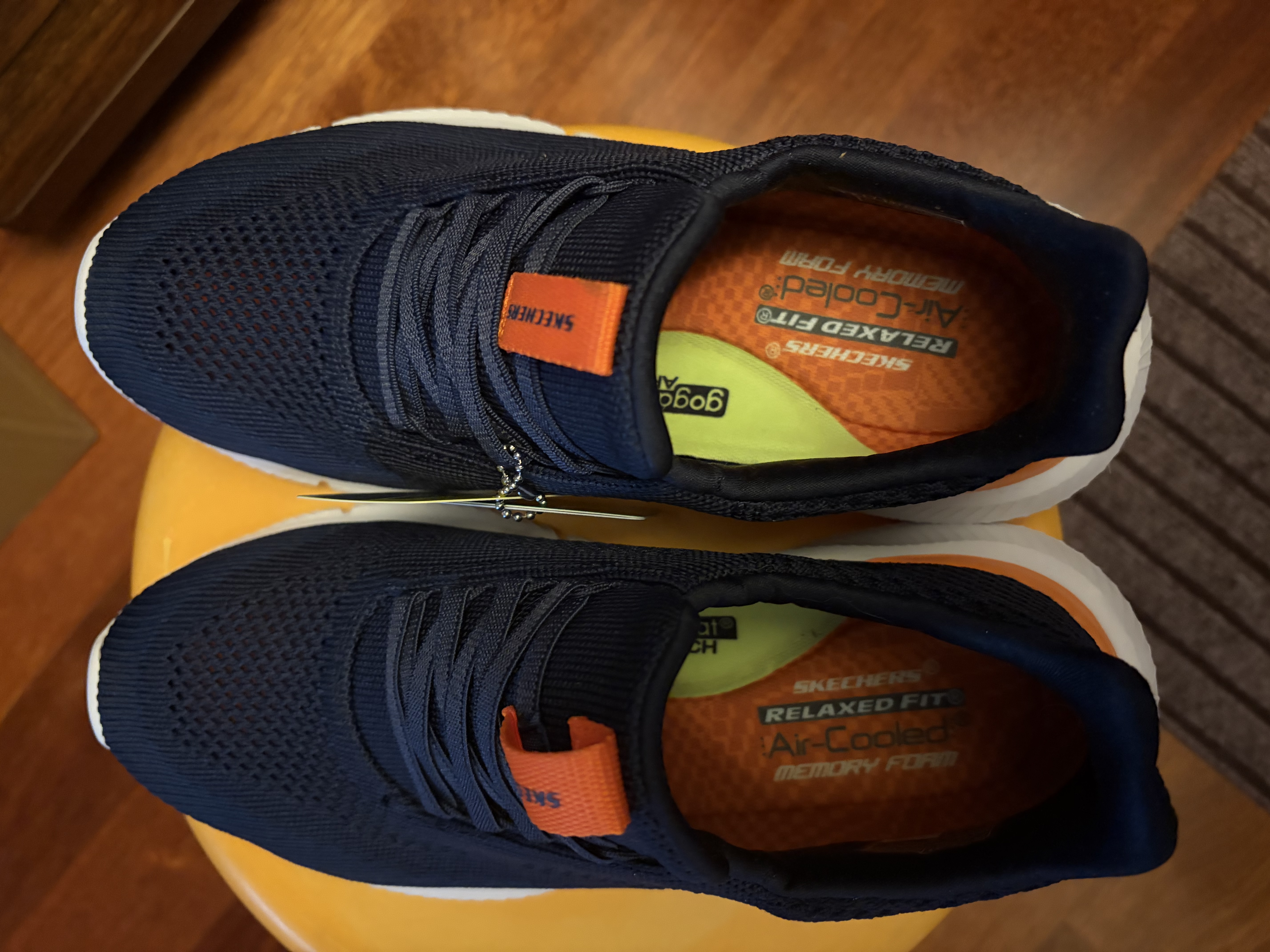 斯凯奇（Skechers）男鞋秋季一脚蹬透气网面休闲运动跑步鞋百搭轻便慢跑鞋 海军蓝色/橘色/210281-NVOR 41 实拍图