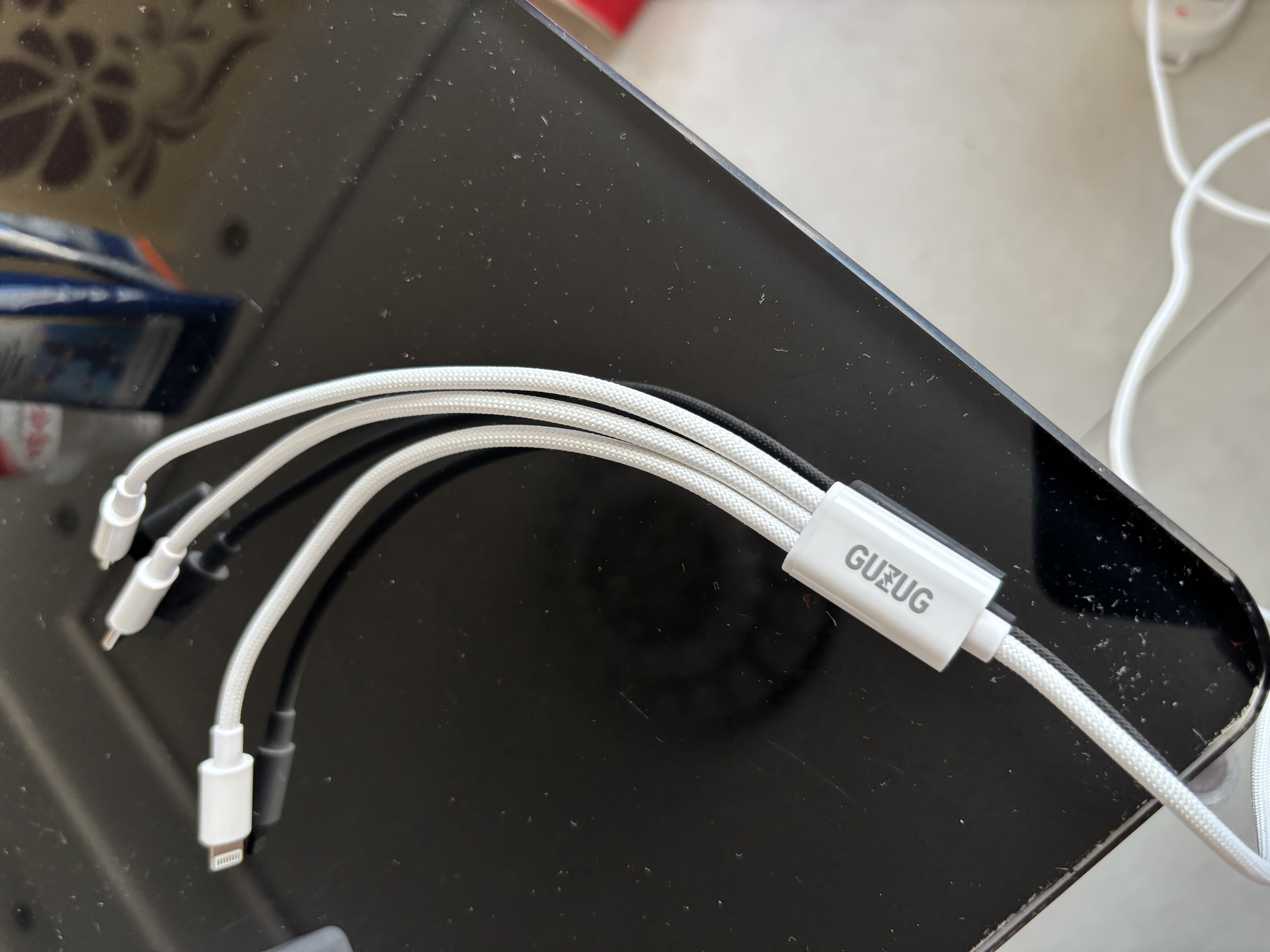 GUGI三合一充电器66W100W120W快充套装车载一拖三头手机数据线适配苹果type-c华为小米安卓原装充电线 【银白色】6A闪电快充丨三线同充1.2米 全兼容88W/66W/40W手机/国家3C 实拍图