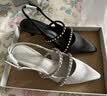 CHARLES&KEITH亮钻一字带尖头包头复古高跟凉鞋婚鞋子女鞋生日礼物CK1-61720199 Light Grey浅灰色 38 实拍图