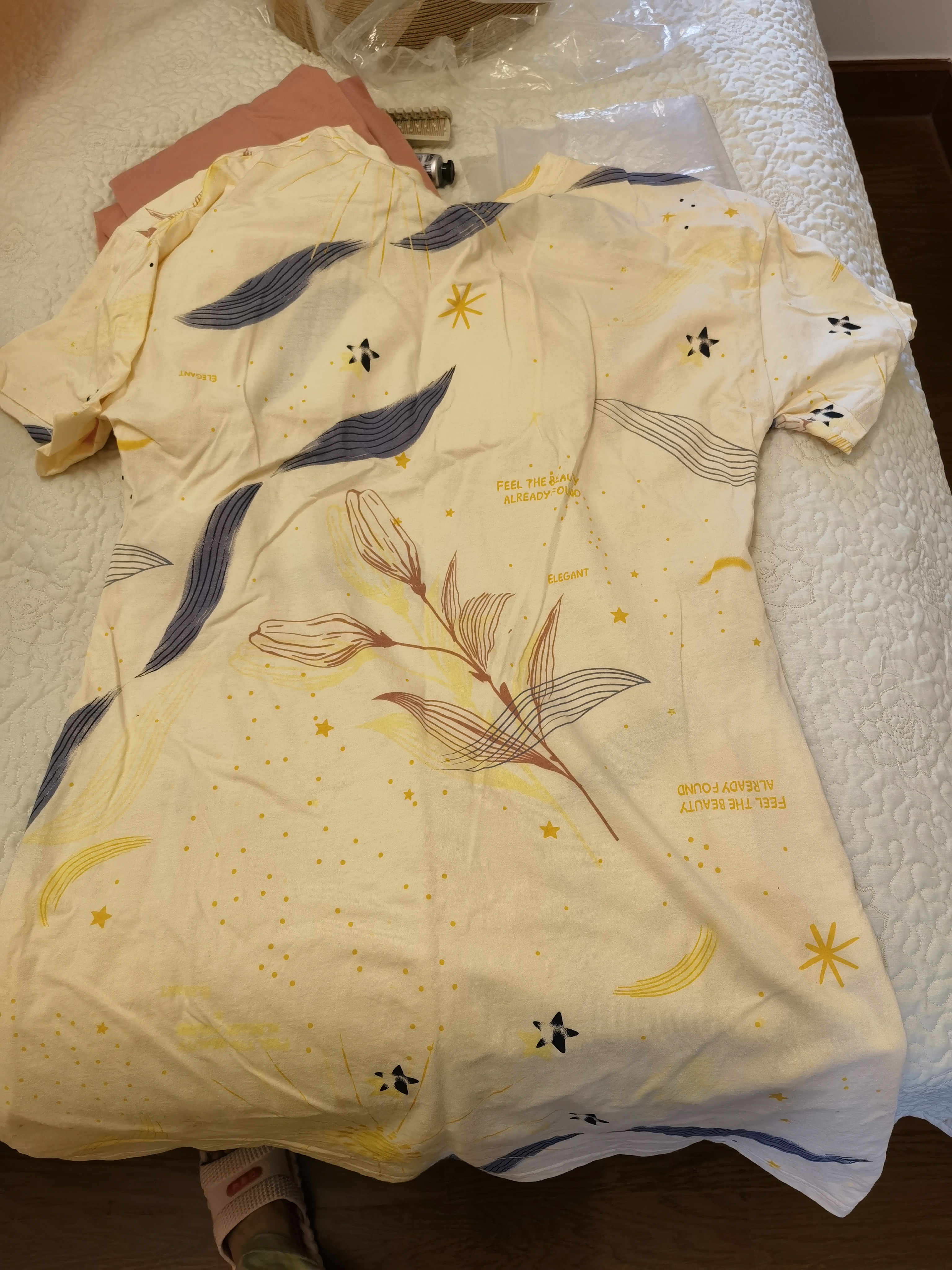 浪莎女士睡裙女带胸垫100%棉睡衣夏季中长款短袖圆领套头家居服 实拍图