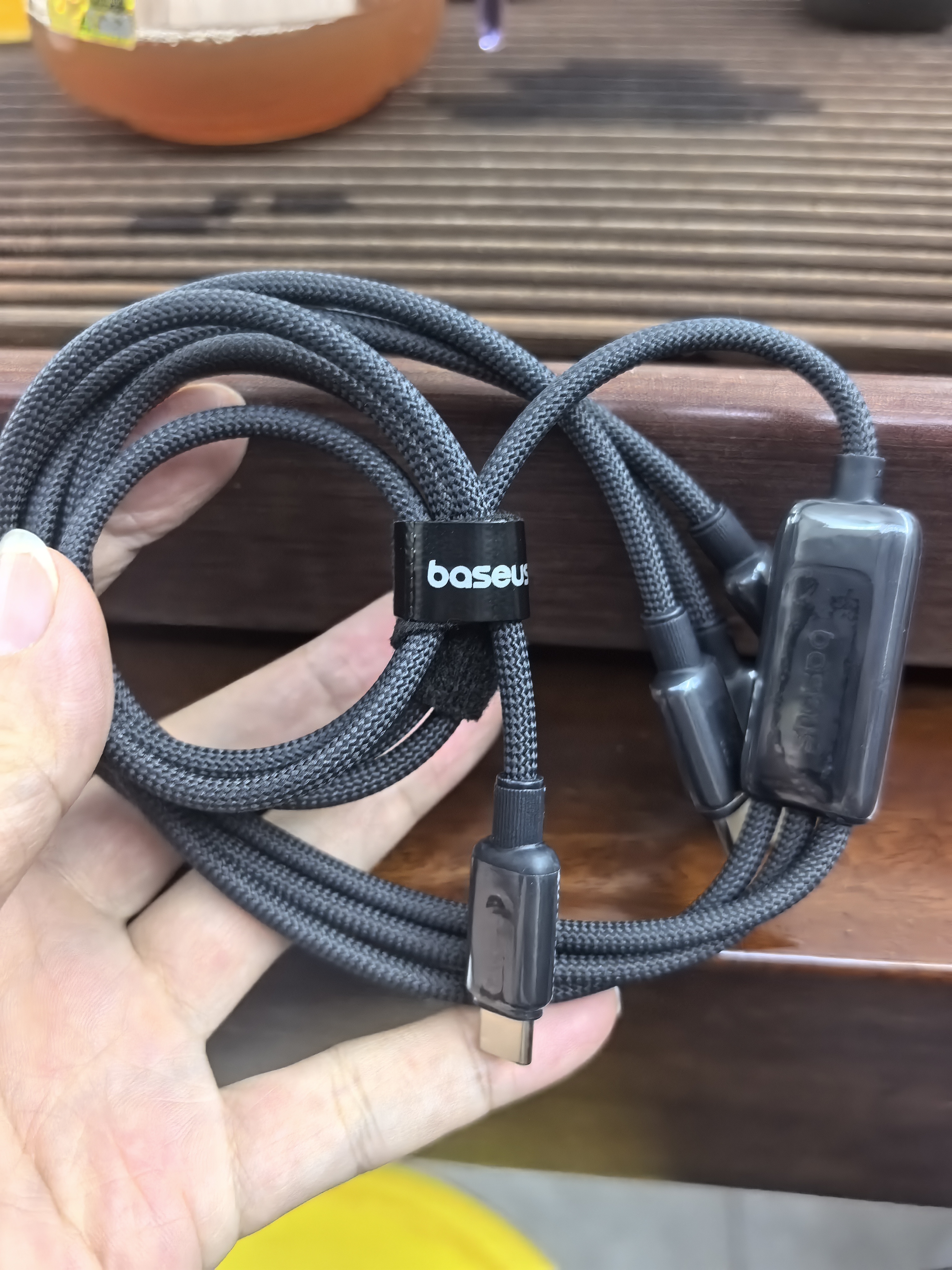 倍思数据线三合一充电线6A快充66W充电器线 适用苹果14/13小米华为Type-c安卓手机一拖三车载蓝 实拍图