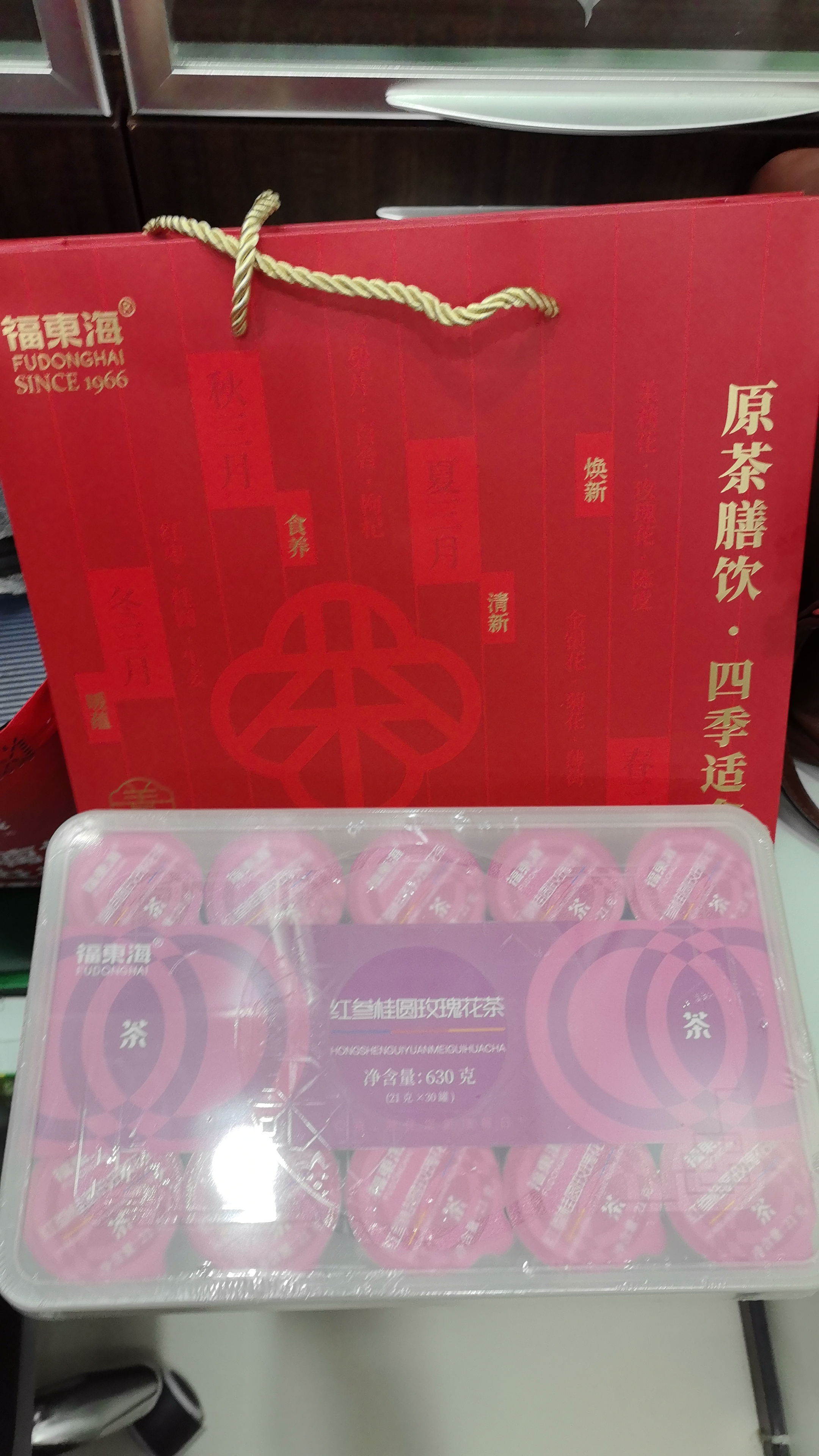 福东海【特添阿胶+红参】24味红参玫瑰元气茶气血女性滋补品花茶630克 实拍图
