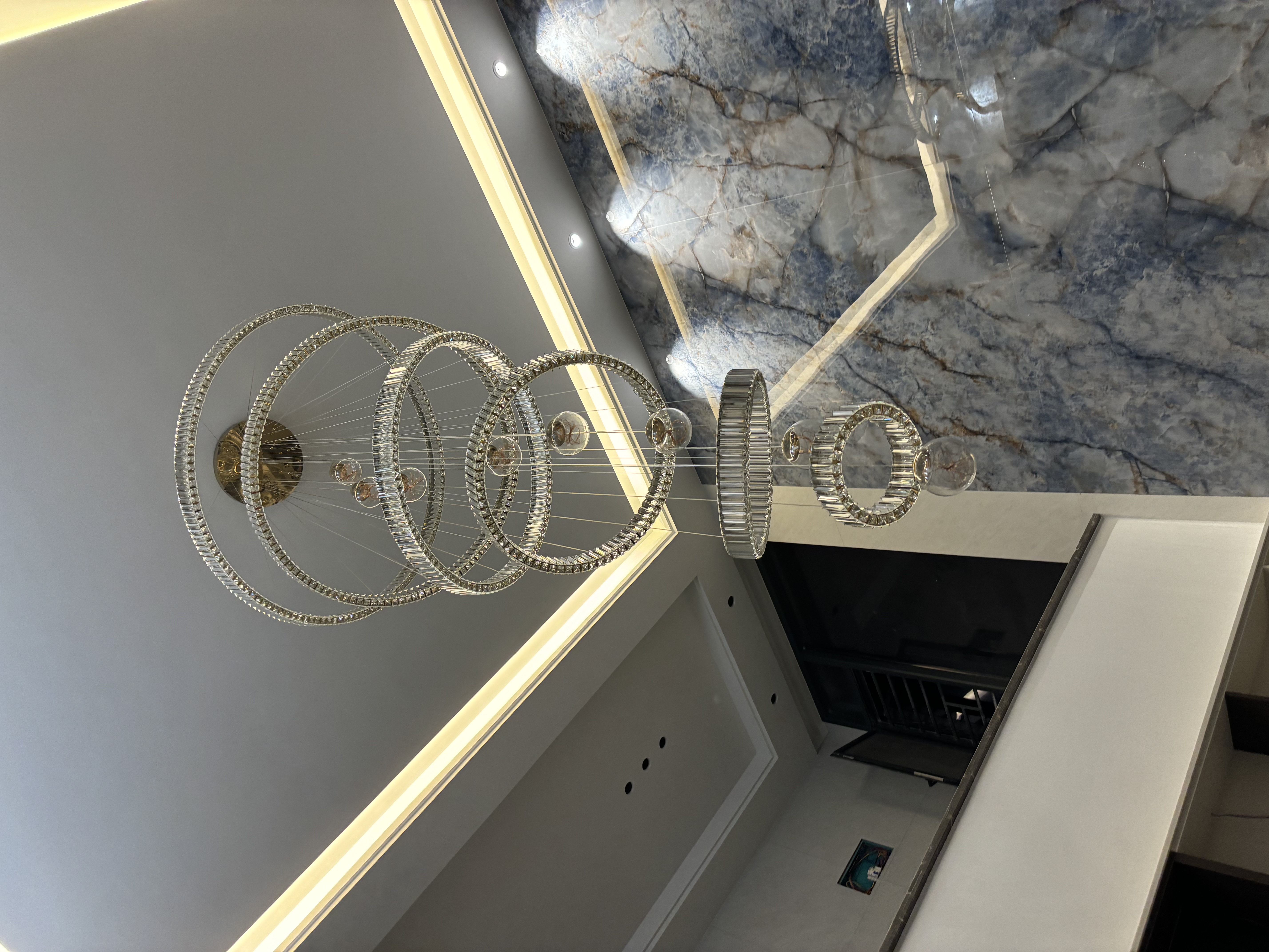 瀚帝斯挑空复式楼大吊灯轻奢水晶别墅自建房楼中楼客厅楼梯长吊灯包安装 【三面水晶】六圈8球-直径130CM 实拍图