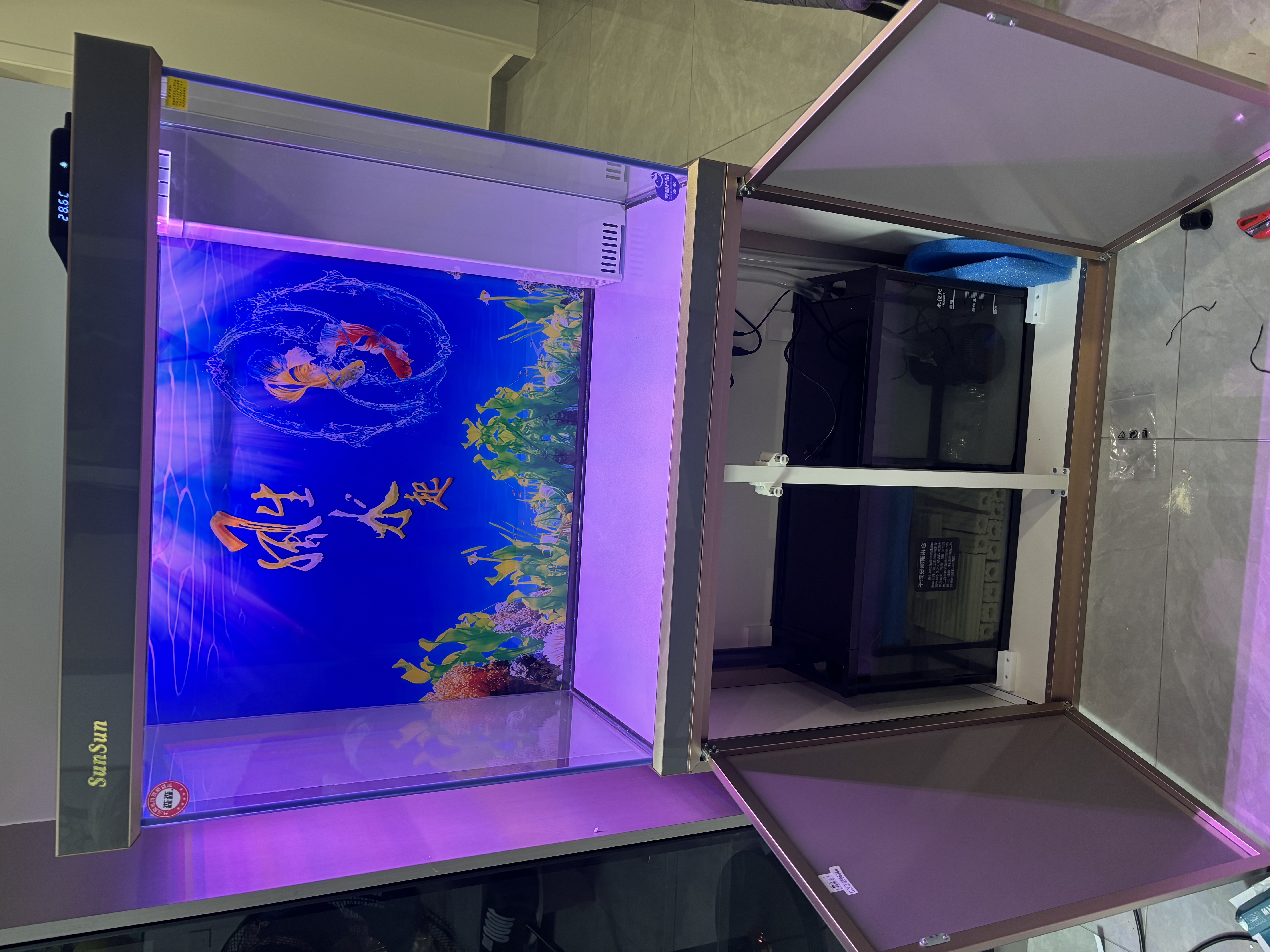 森森（SUNSUN）大型鱼缸底过滤水族箱客厅家用落地玻璃生态金鱼缸 【实时温显+灯控】纳米灰 0.8米长35cm宽 实拍图