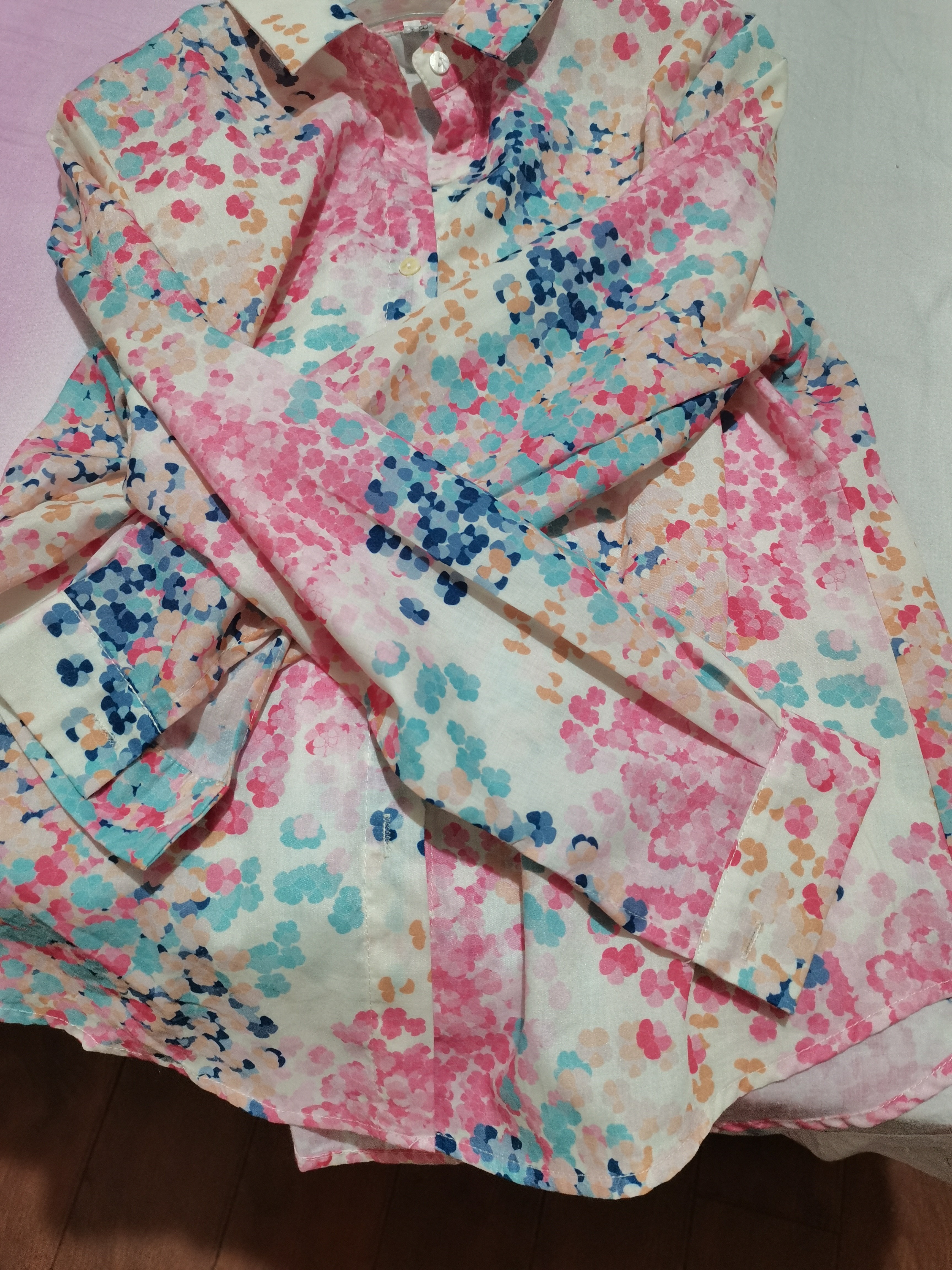 浪莎马卡龙色苎麻碎花衬衫小众百搭宽松薄款印花衬衣女上衣春 花色 M (建议115斤以内) 实拍图