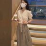 艾珠儿（Aizhuer）连衣裙2026年夏季女装新款收腰显瘦纱裙法式温柔风气质裙子女夏天 杏色上衣+卡其半身裙 XL 实拍图
