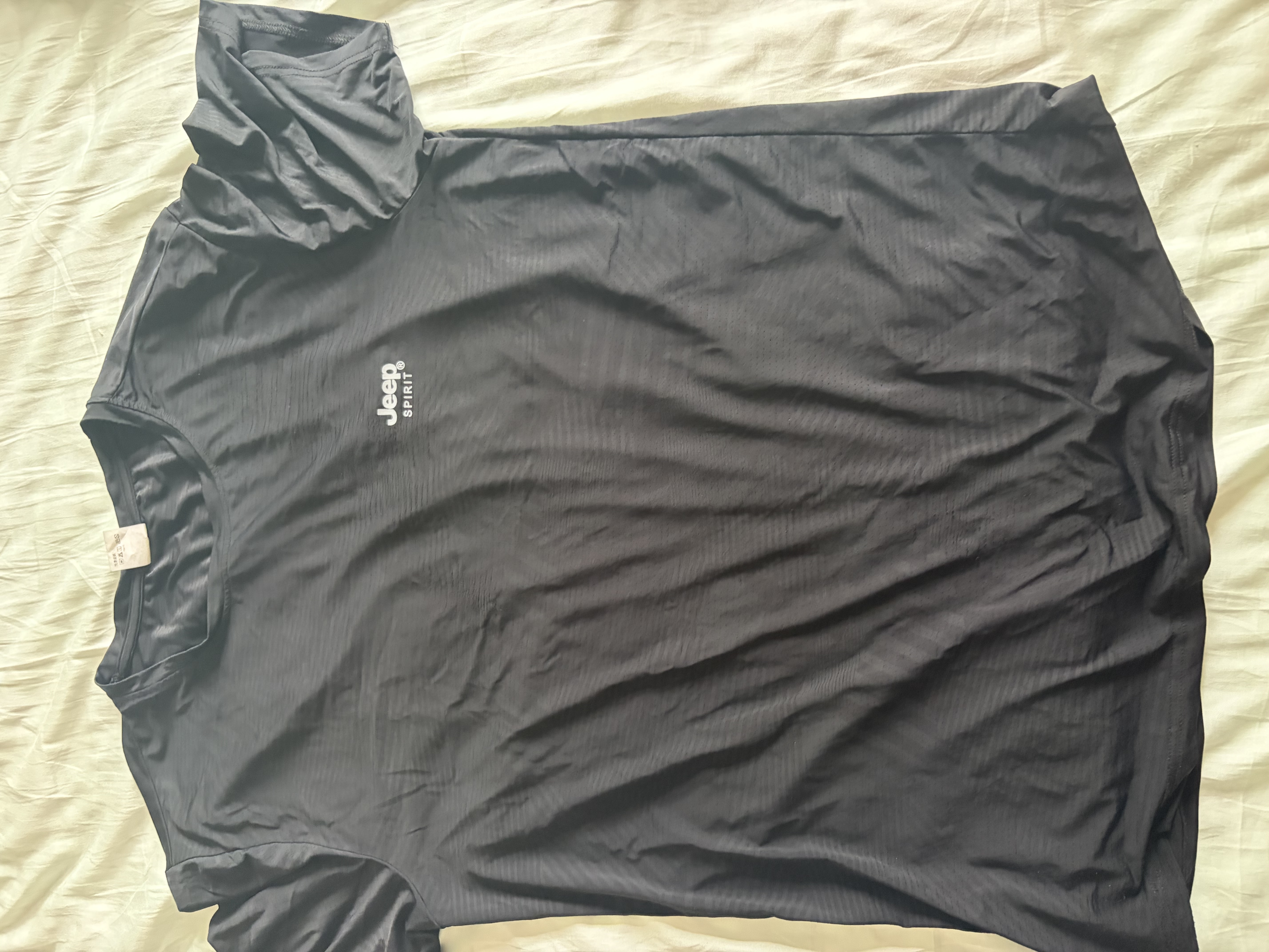 JEEP SPIRIT吉普冰丝短袖t恤男夏季休闲半袖上衣服圆领户外速干轻薄 黑色 2XL 实拍图