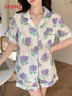 古今（GUJIN）夏季上新100%纯棉睡衣女棉纱家居服可外穿睡裤清新大码套装XL 实拍图