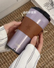 膳魔师（THERMOS）便携电动搅拌杯咖啡杯新款陶瓷涂层车载办公室保温杯高颜值水杯子 膳魔师-极光紫【395ml】+咖色杯套 实拍图