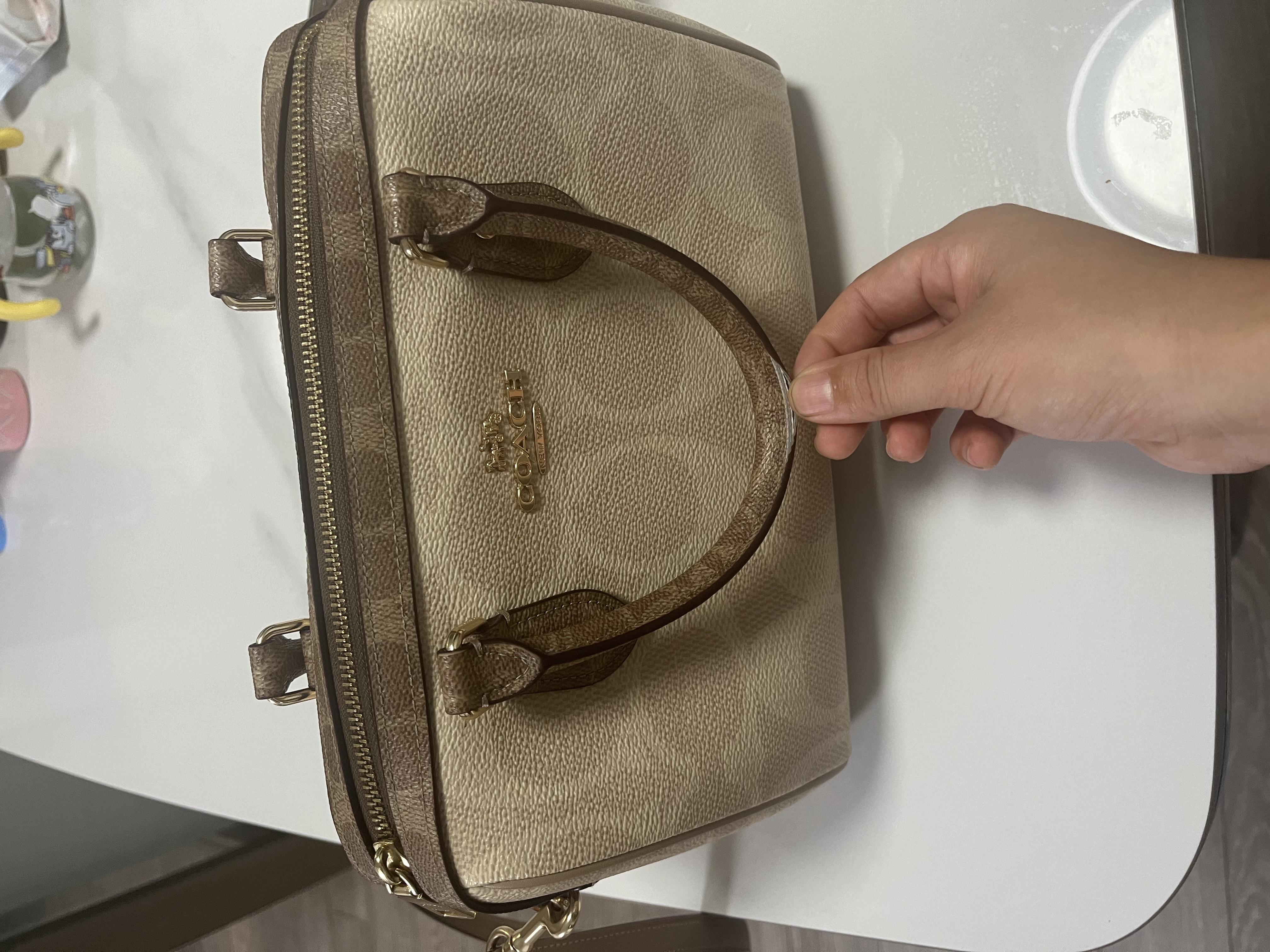 蔻驰（COACH）女包ROWAN大号波士顿单肩包手提斜挎包 奶茶色CY679轻奢礼物 实拍图