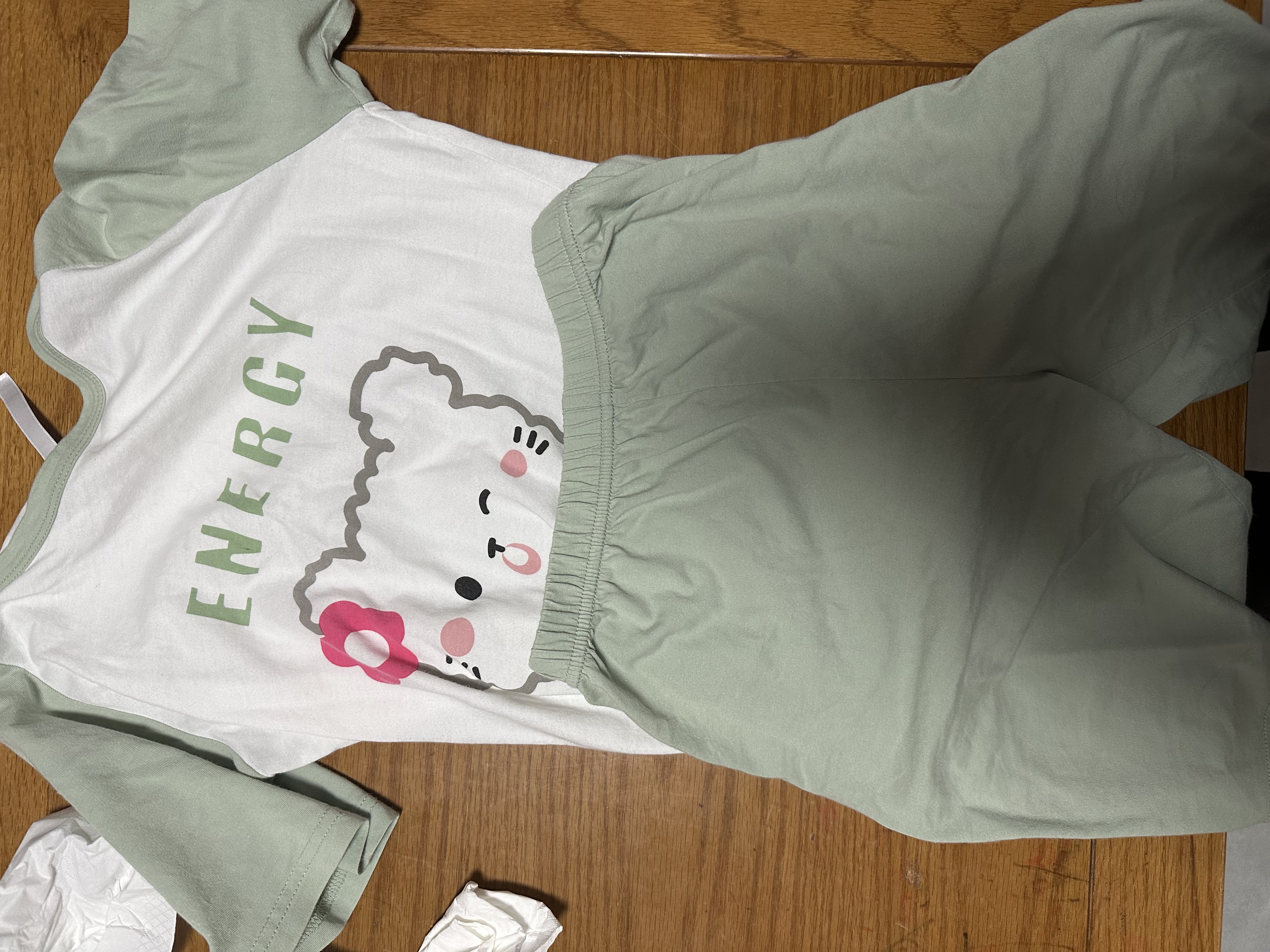 红豆居家（Hodohome）儿童睡衣女童夏季纯棉套头家居服中大童短袖短裤套装300薄荷绿150 实拍图