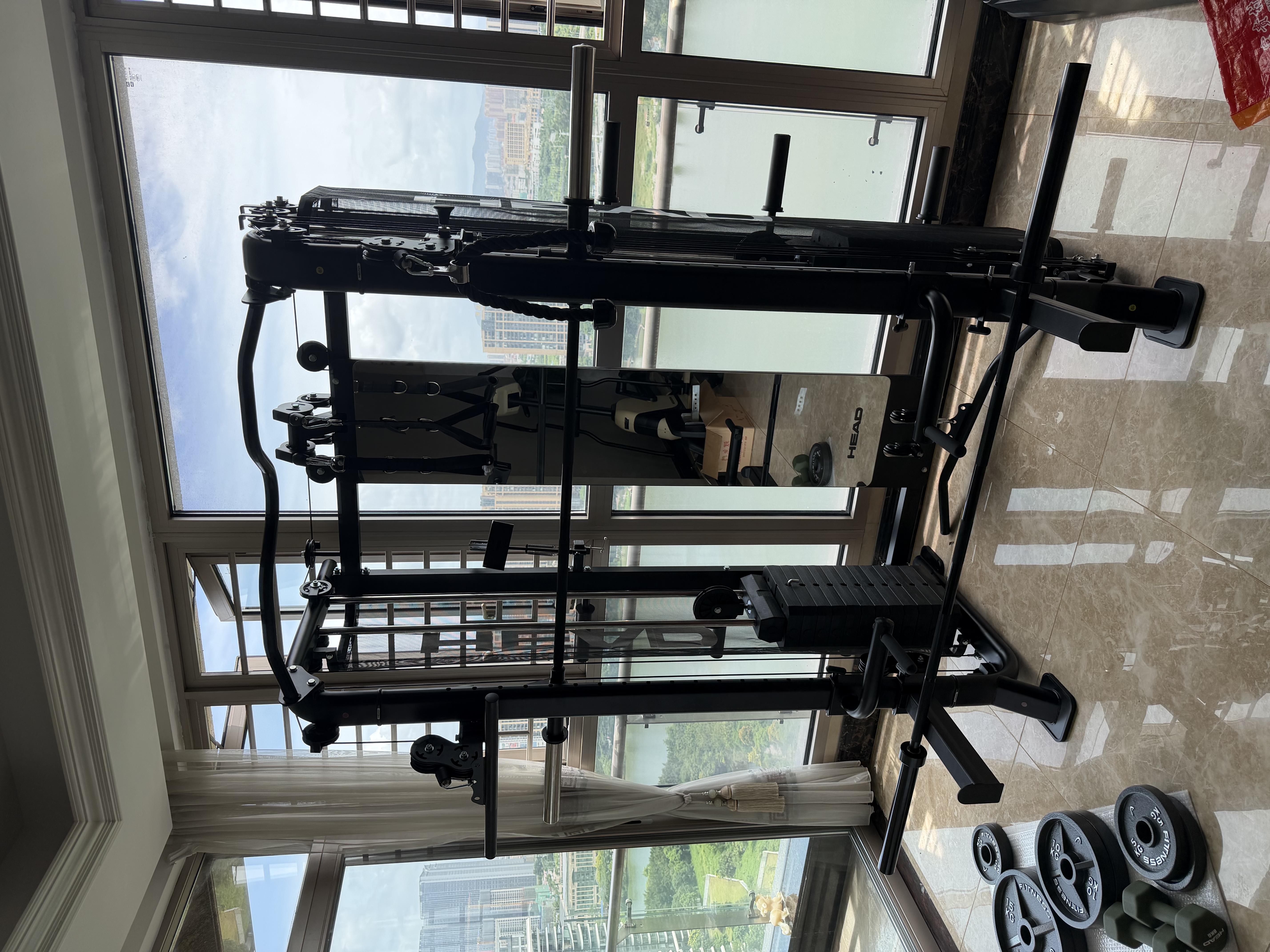 海德（HEAD）龙门架家用力量站健身器材飞鸟多功能一体机史密斯机综合训练器 全身镜经典美式+65KG杠铃片+奥杆 实拍图