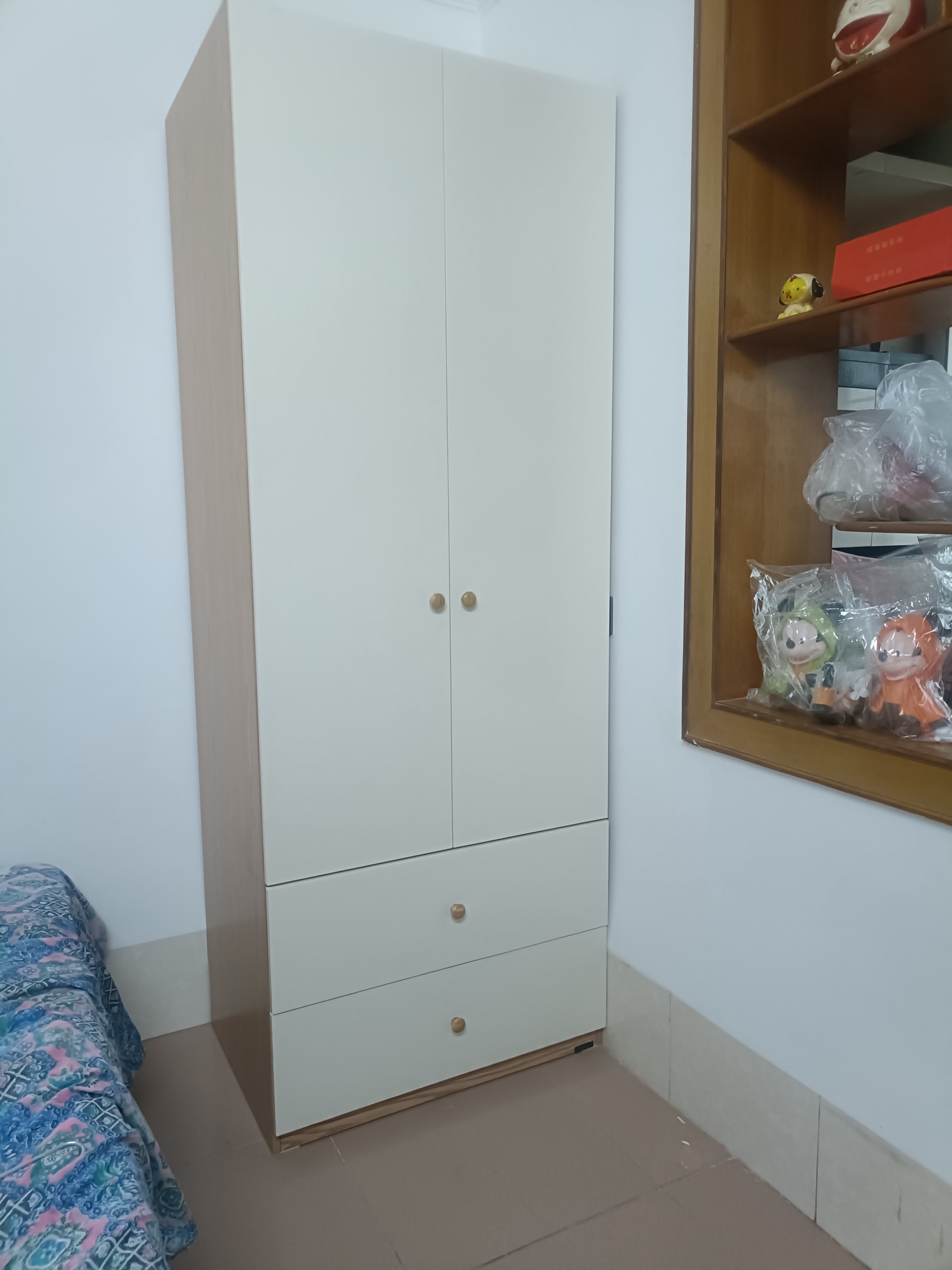 全友家居奶油风二门衣柜卧室家用出租房靠墙落地收纳储物柜子成品衣橱 实拍图