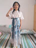罗蒙女童马面裙汉服国风新中式儿童套装中秋演出服 天青色 套装  150 实拍图
