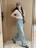 拉夏贝尔天丝软牛仔阔腿裤女2026夏轻薄款宽松垂感冰丝凉感直筒裤 蓝色 L 实拍图