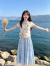 女童套装2026夏季新款学院风夏装中大童甜美短袖上衣半身裙两件套 套装【白色T恤+蓝色半身裙】 160 实拍图