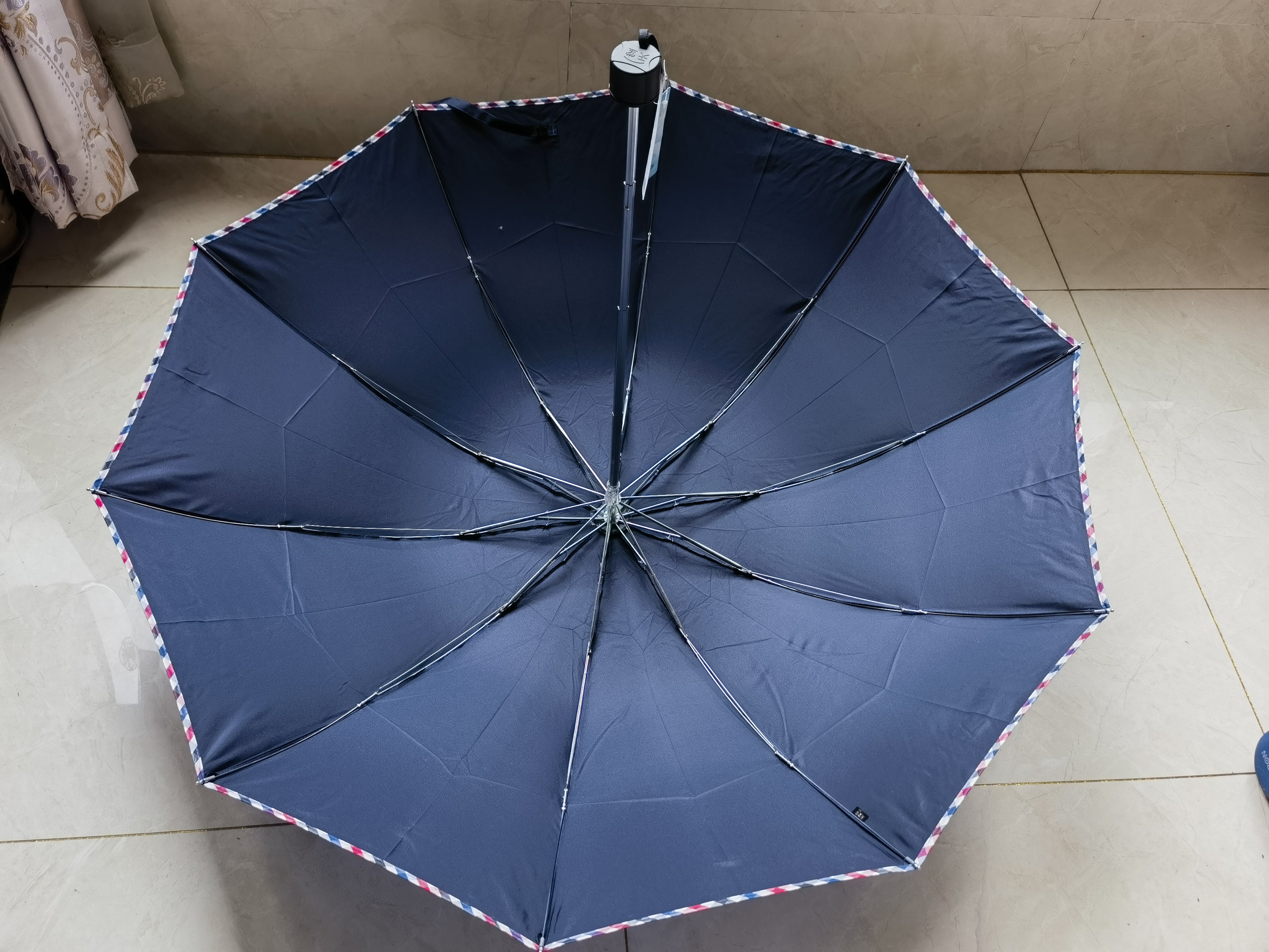 天堂伞 加大雨伞三折 经典商务伞格纹10骨加大雨伞男女 藏青 实拍图