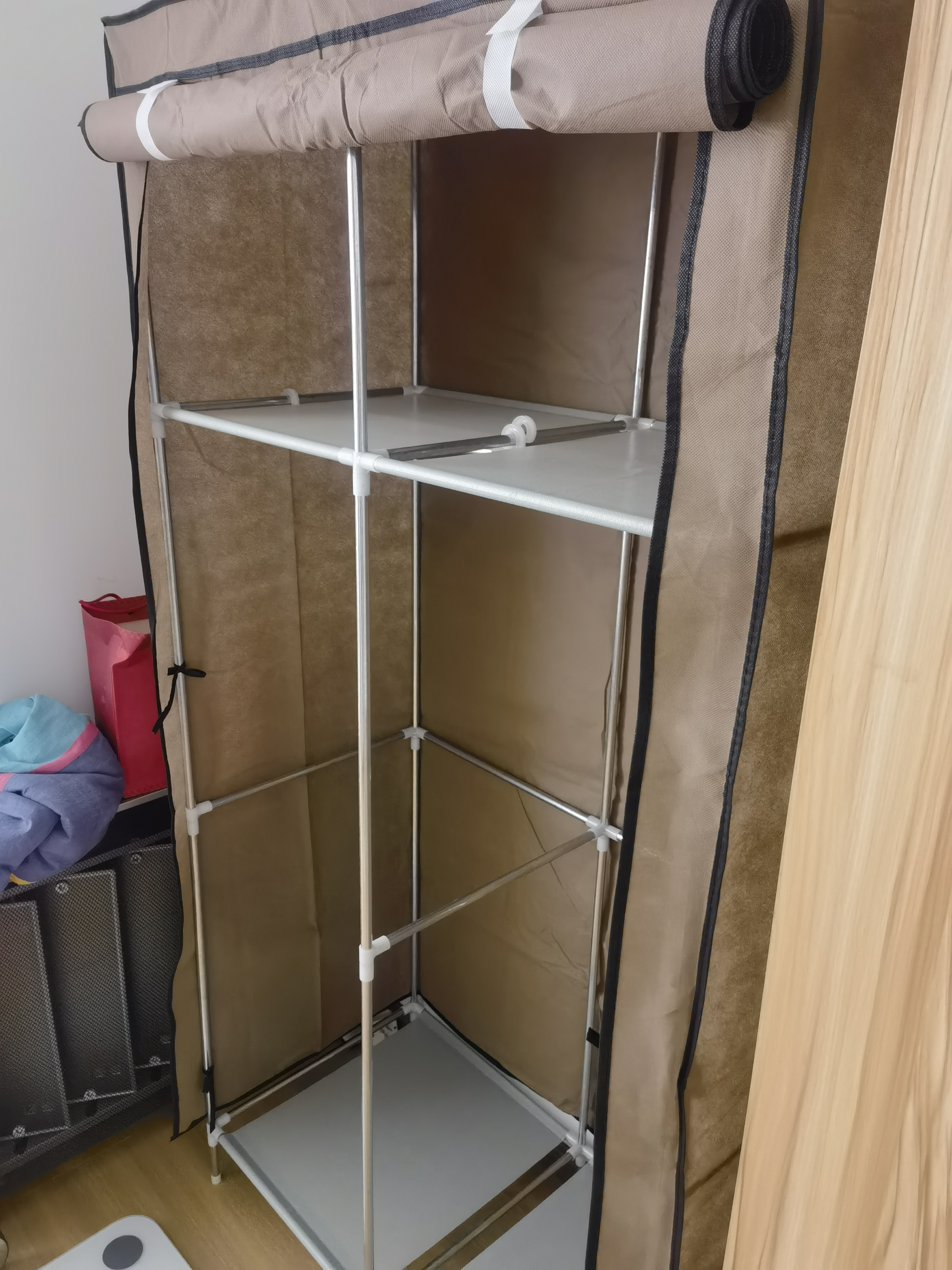 简易衣柜加粗加固组装衣服柜出租房布衣橱宿舍寝室收纳衣柜 8503咖啡色【宽90cm】 实拍图