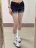 南木熊短裤女美式复古卷边牛仔夏季低腰露脐弹力紧身显瘦百搭包臀热裤子 深蓝色 牛仔短裤 S 【85-95斤】卡码拍大 实拍图