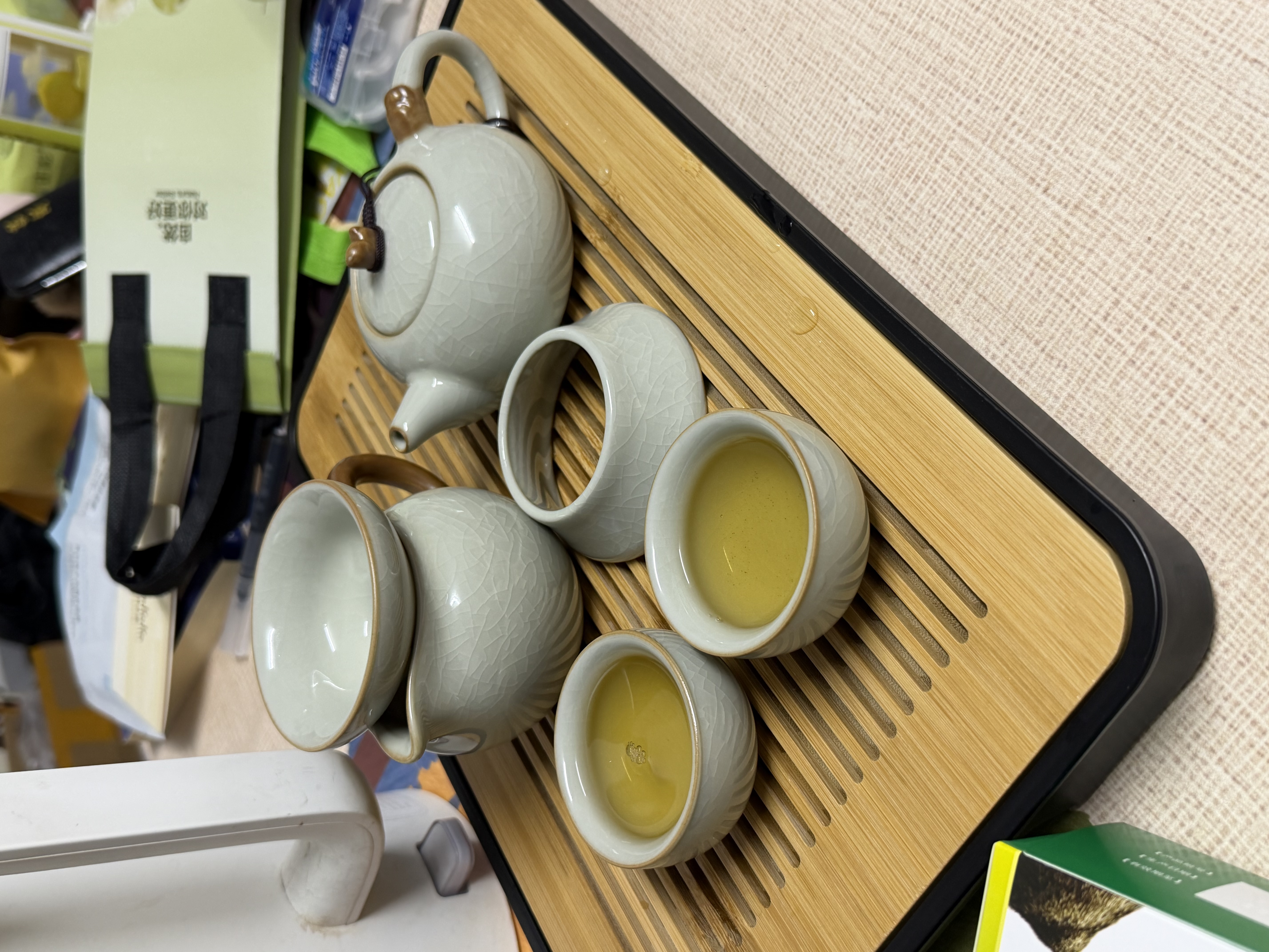 初伍竹制茶盘茶具套装家用小型沥水茶台汝窑功夫茶壶茶杯轻奢高档套餐 实拍图