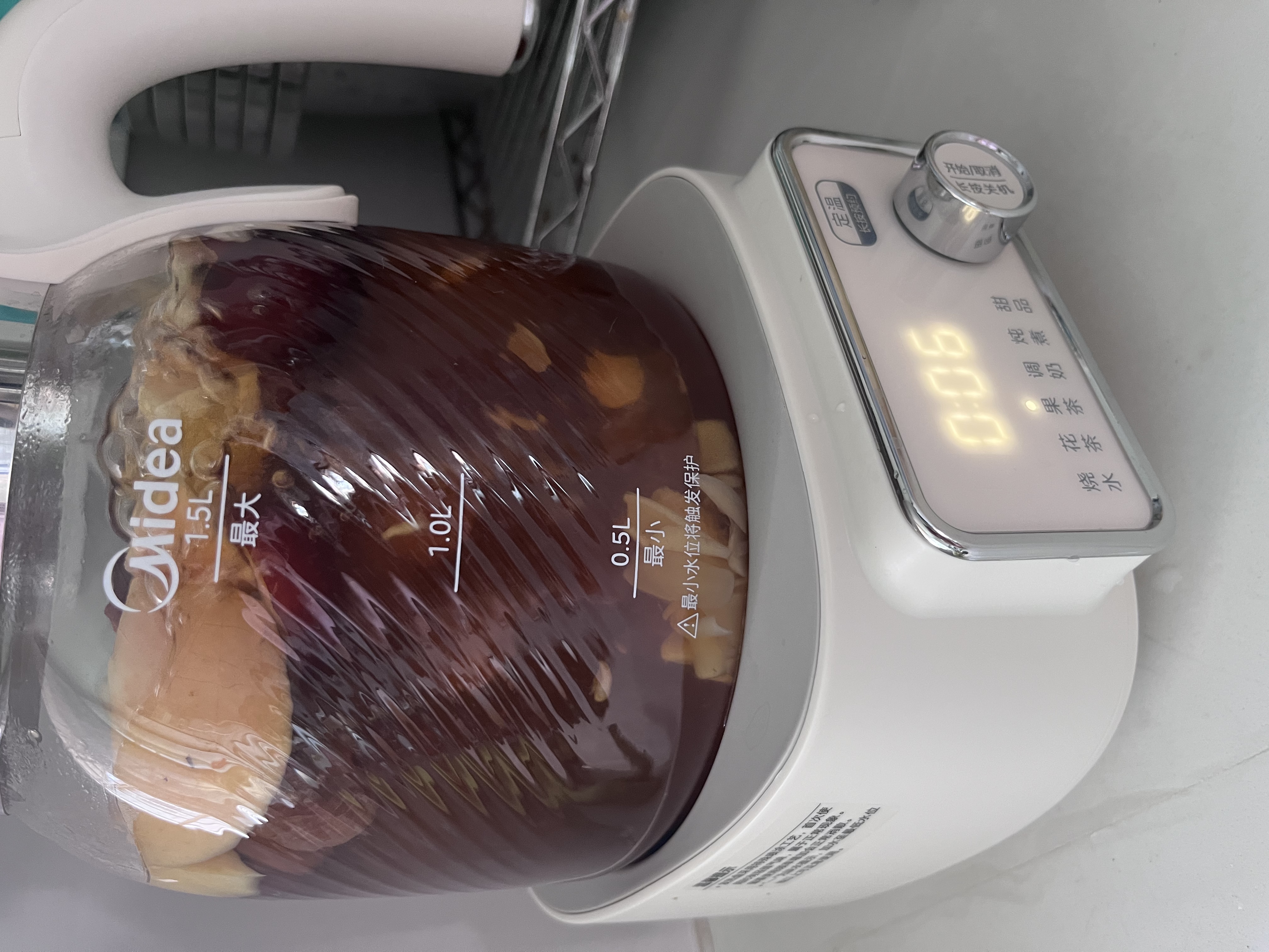 美的（Midea）花漾0胶水全玻璃养生壶多功能煮茶壶母婴烧水壶恒温电热水壶全自动1.5L MK-YS15B303J 实拍图