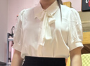 伯德小姐白色蝴蝶结衬衫女设计感系带短袖上衣气质通勤职业白领衬衣 M 实拍图