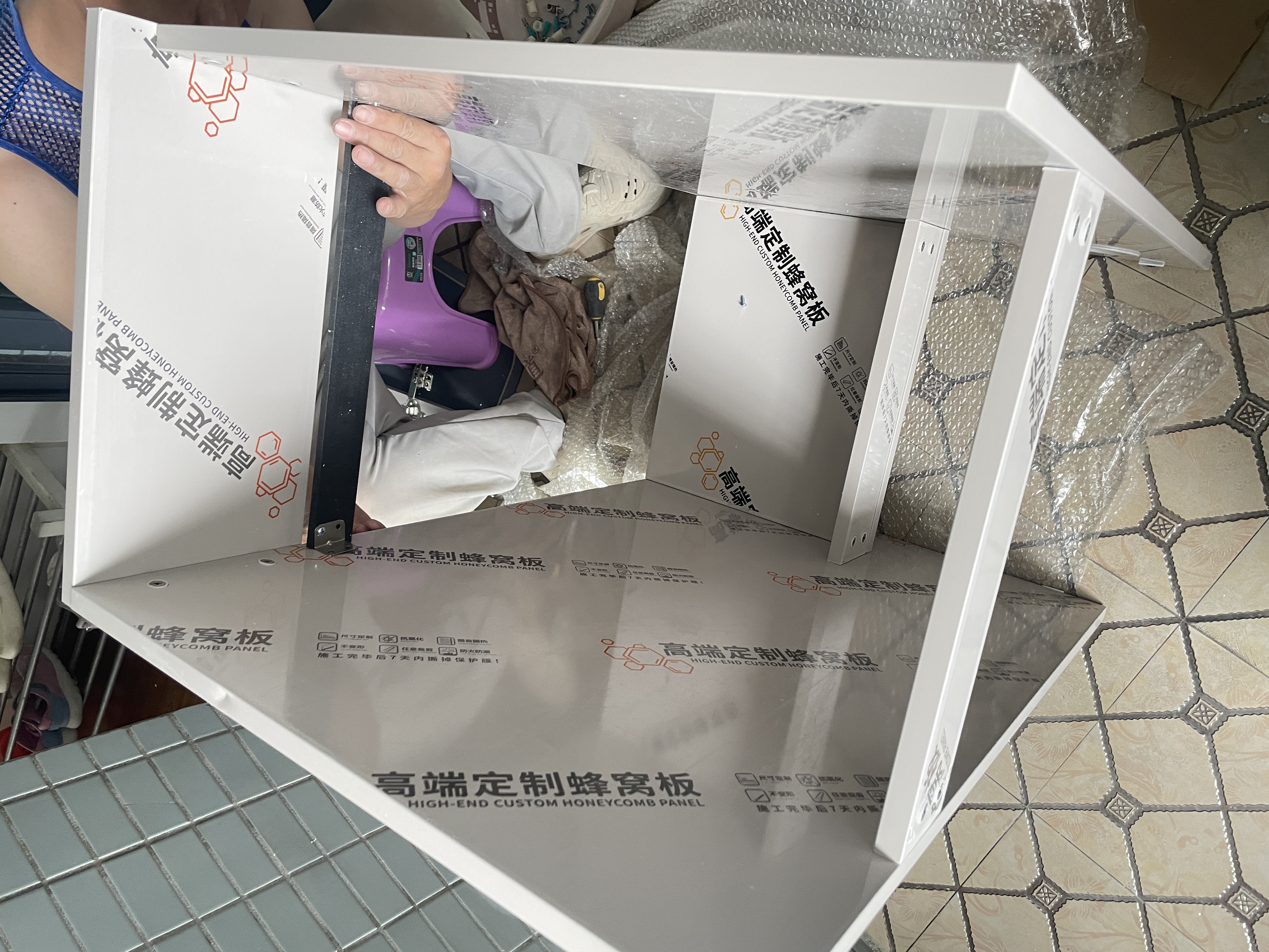 Kadoor德国蜂窝铝洗衣柜阳台一体台盆洗衣洗手脸池槽滚筒浴室柜切角定制 110CM 右盆 奶茶色 【送抽拉龙头+双下水】 实拍图