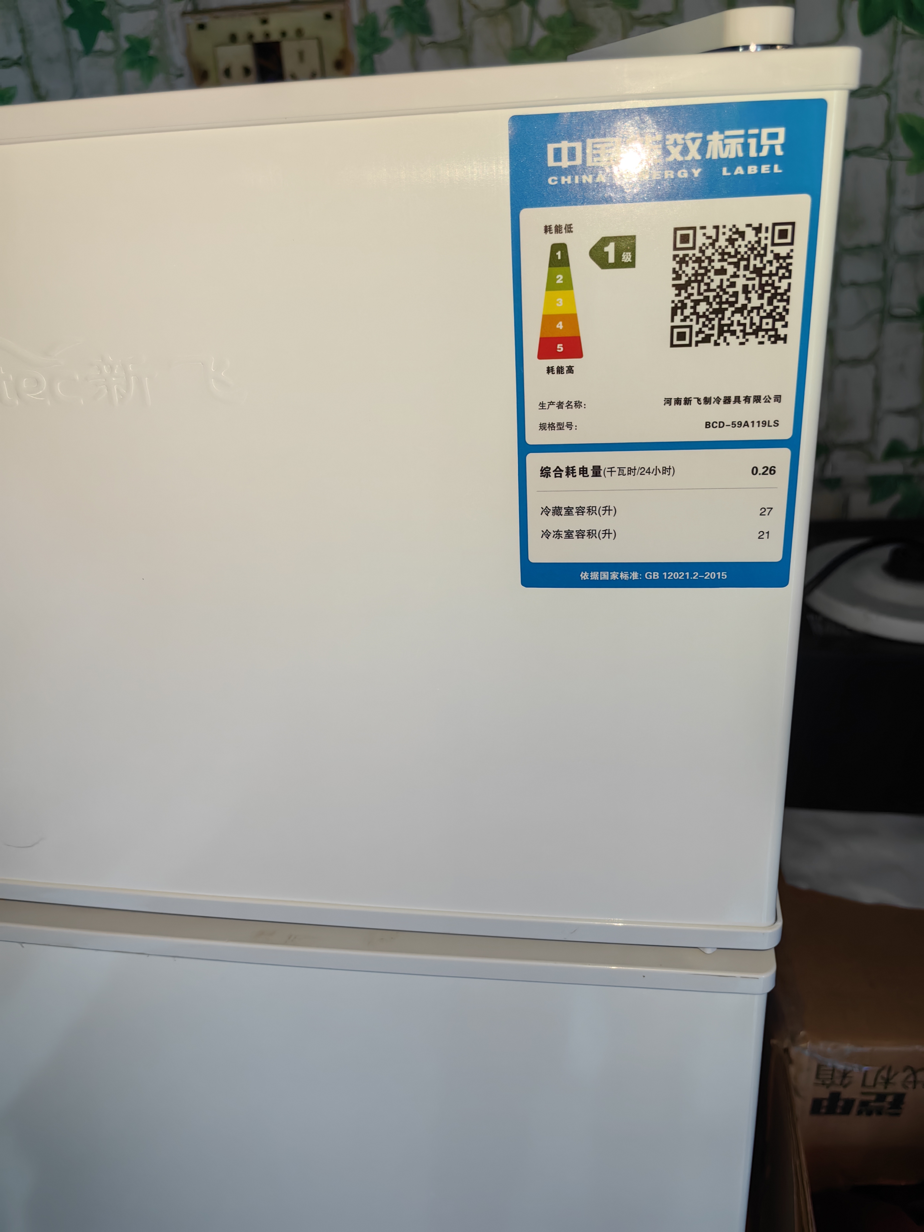 新飞冰箱家用一级能效 租房用小型二门电冰箱冷藏冷冻两用1-2人双门小冰箱办公室迷你小户型 【一级能效】59A119白色+保鲜盒款/省电王 实拍图