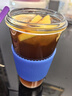 GLASSLOCK 韩国进口玻璃水杯加厚可爱情侣杯随手杯可爱透明茶杯 不带刻度钢化玻璃蓝色附杯套450ml 实拍图