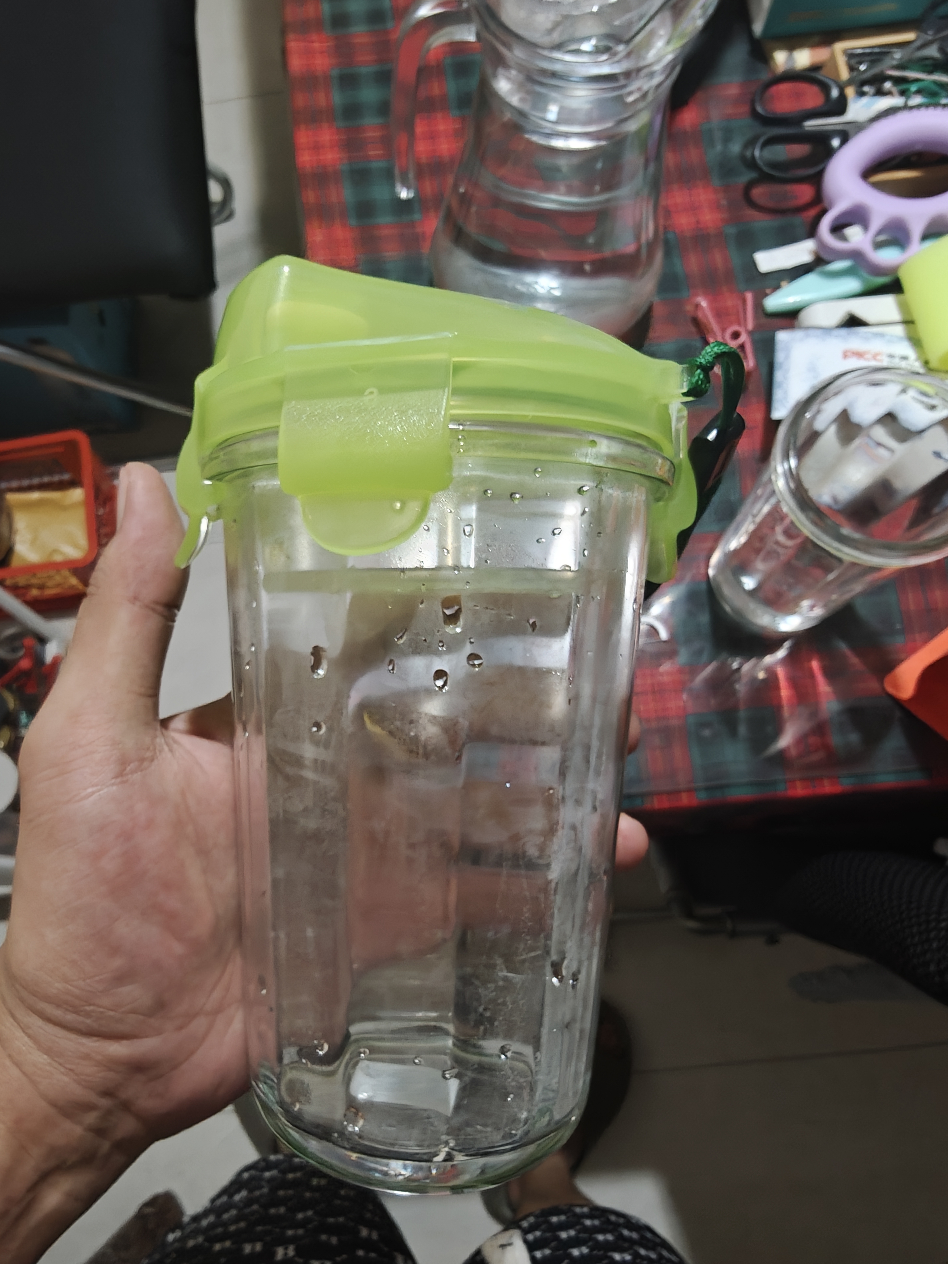 GLASSLOCK韩式复古耐热加厚玻璃杯钢化玻璃水杯进口杯子茶杯牛奶杯 绿色(带提绳)500ml 实拍图