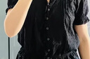 优衣库棉质提花V领衬衫短袖女装衬衣483881 09 黑色 L 实拍图